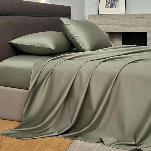 Miniatura 2 de PURE ERA Juego de sábanas de 800 hilos de algodón de fibra larga de satén, sedosas, suaves y lisas, juego de sábanas de lujo de 4 piezas tamaño