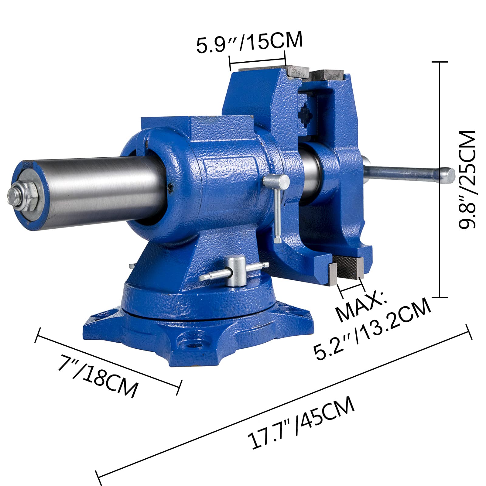 VEVOR Multifuncional Banco de Cabeza Giratoria de 360° 30KN Fuerza de agarre 3000KG para Procesamiento de Máquina y de Vicio de 6 Pulgadas con Base y Herramienta Tornillo de Banco, Industrial