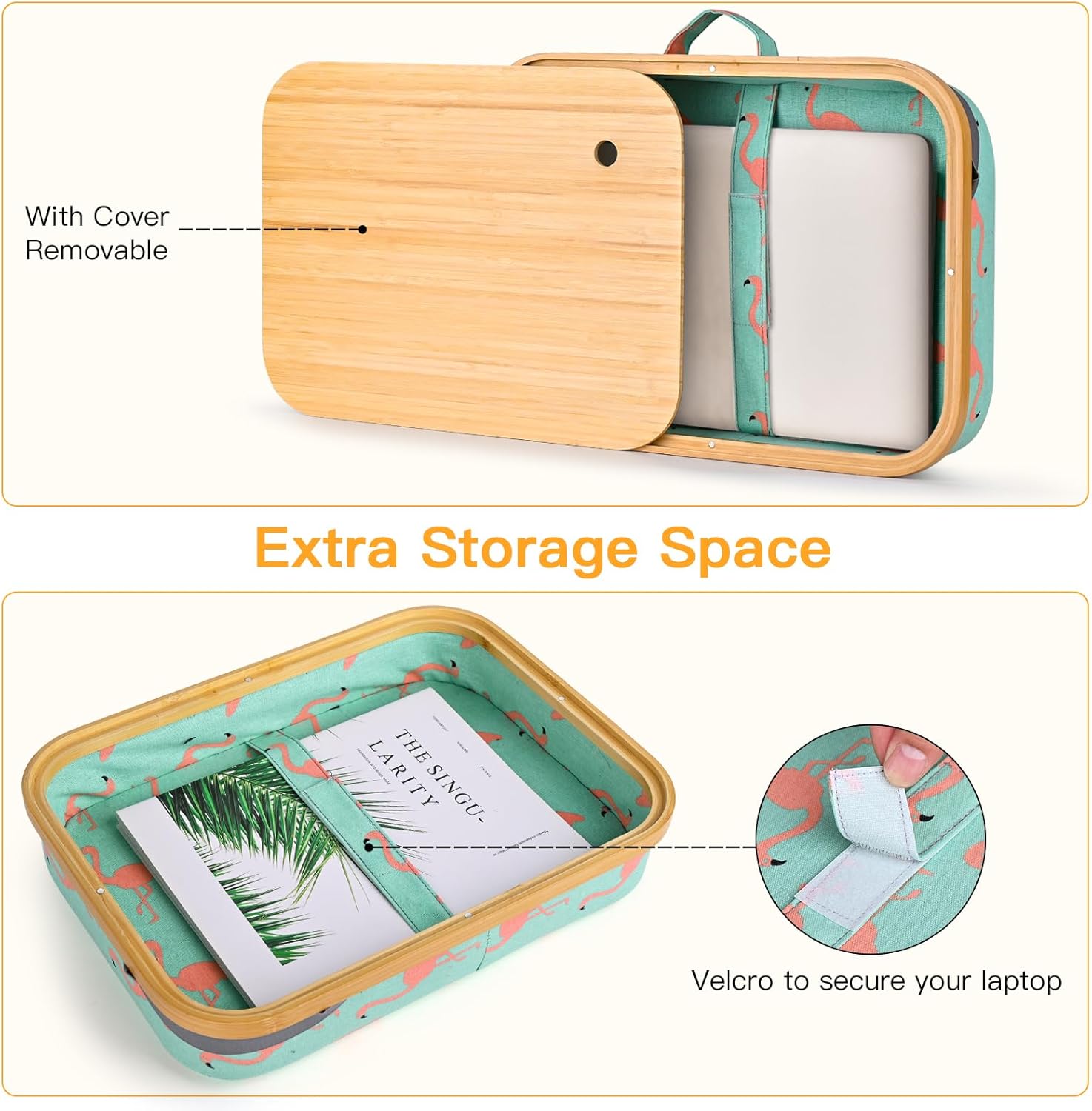 Mayjoy Bamboo Lap Desk with Storage, Cover Removable Lap Desk for Lap, Computer Laptop Stand on Lap, Work on Bed or Couch, Write or Draw on Your Lap (Aqua)