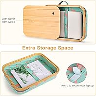 Vista 3 de Mayjoy Escritorio de regazo de bambú con almacenamiento, escritorio de regazo con cubierta removible, soporte para computadora portátil