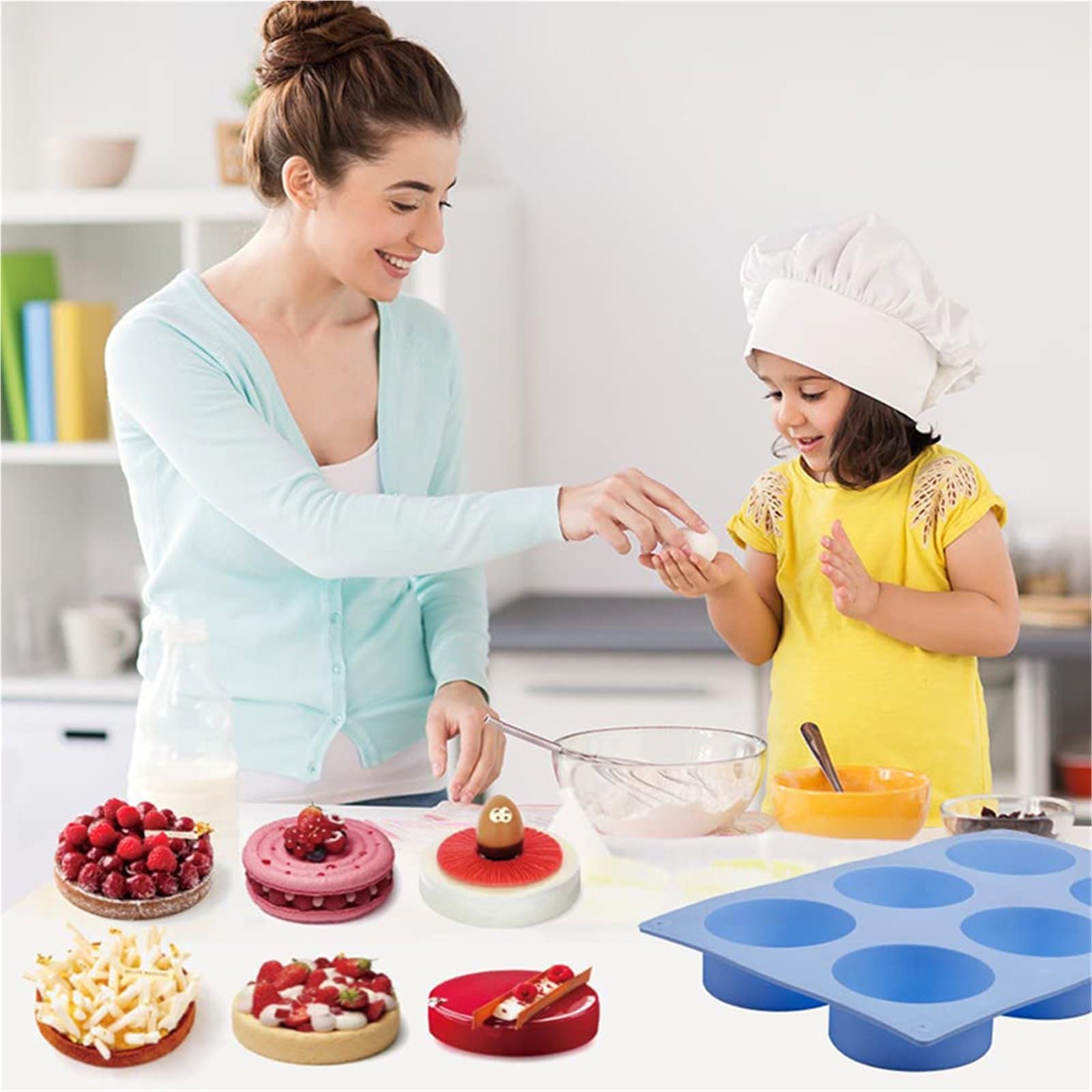 Juego de 4 moldes silicona for galletas, chocolate, jabón, pudín, gelatina, magdalenas y otros postres. Moldes cilíndricos antiadherentes Para Repostería Y Postres