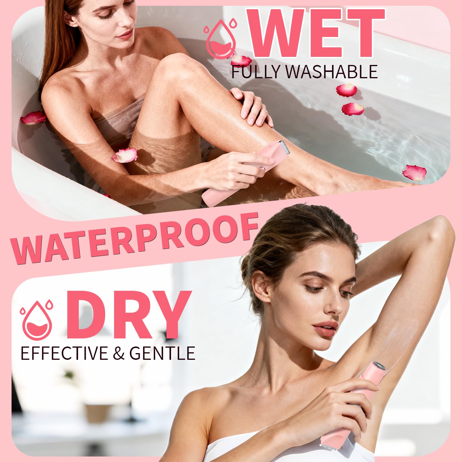 Épilateur Bikini Femme Étanche IPX7, Rasoir Électrique Double Tête 2 en 1 avec Écran LED, Rechargeable par USB, Épilation Douce et Indolore pour Bikini, Visage, Aisselles et Jambes