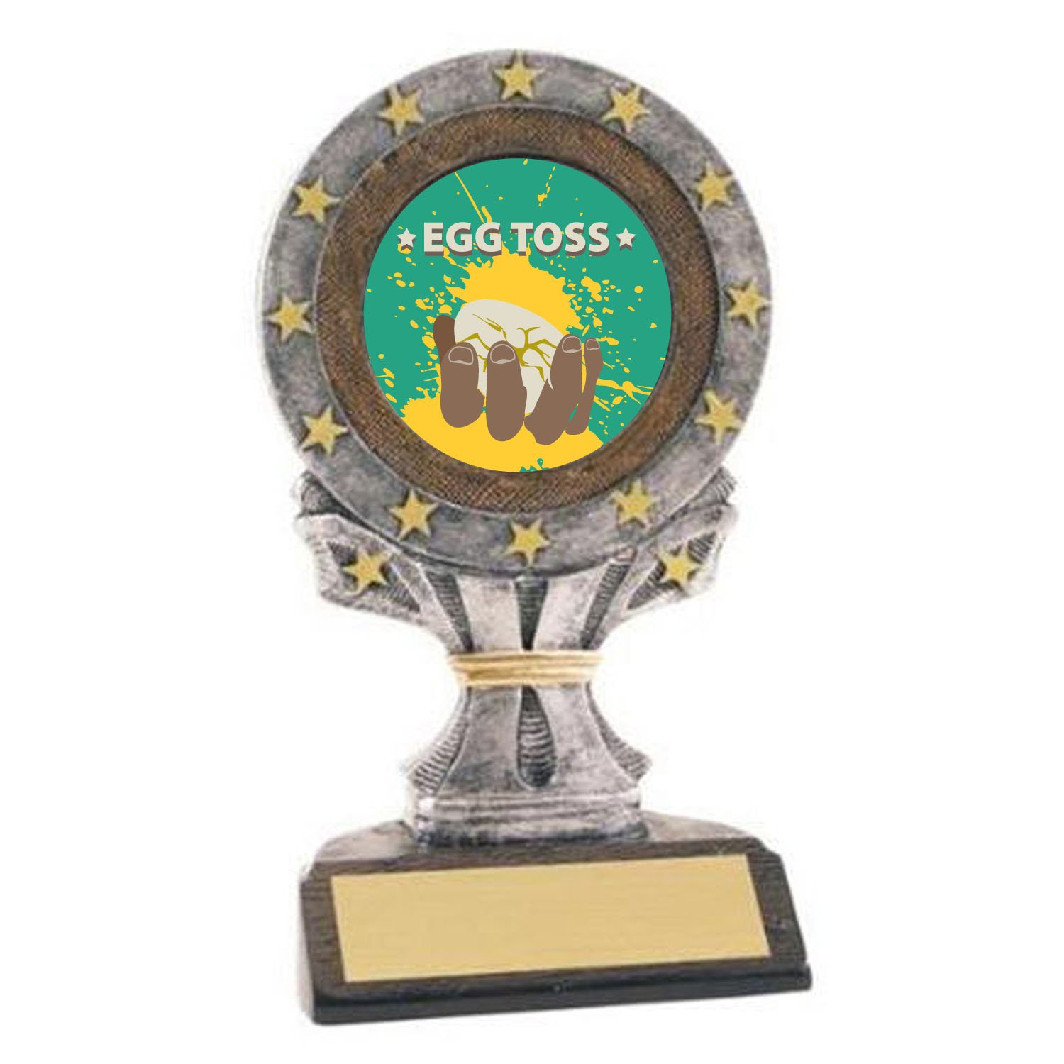 BuyAwardsandTrophies Egg Toss All Star Trophy - Plastic Trophy with Base, Awards and Trophies for Fun Contests, Prizes for Adults and Kids Gray, 6 1/4