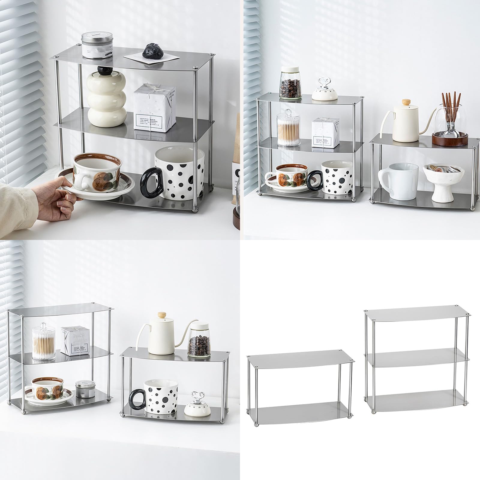 Moderno estante de almacenamiento multicapa de acero inoxidable para cafés y casas particulares, organizador de café fácil de organizar