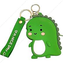 Dinosaur, Panda, Capybara Coin Purse Keychain, Kawaii Silicone Wallet Pouch, 10 x 7.5 x 3.2 cm (Dino Green)