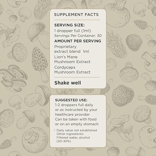 Miniatura 4 de Mindful Fungi - Suplemento de hongo Cordyceps de melena de león, extracto líquido de melena de león vegano, suplemento de apoyo cerebral, energía