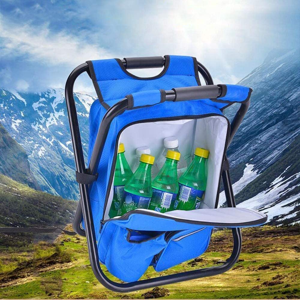 Sedia Da Campeggio Pieghevole 3 in 1 Sedia Zaino Sgabello Pieghevole con Borsa Isolata Sgabello Portatile per Pesca Campeggio Escursionismo Caccia Trekking Picnic Barbecue (Blu)