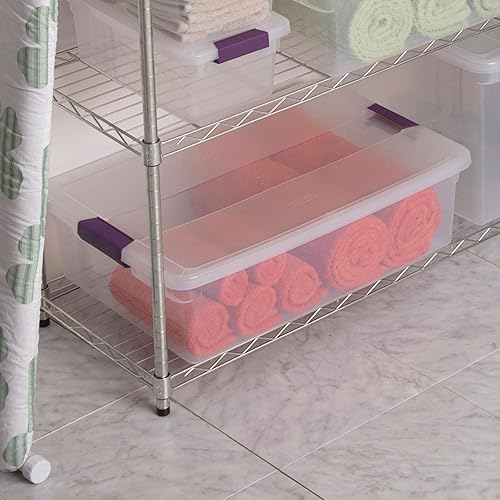 Miniatura 8 de Sterilite ClearView Latch - Caja organizadora apilable de 32 cuartos de galón de capacidad con asas color ciruela dulce (paquete de 12)