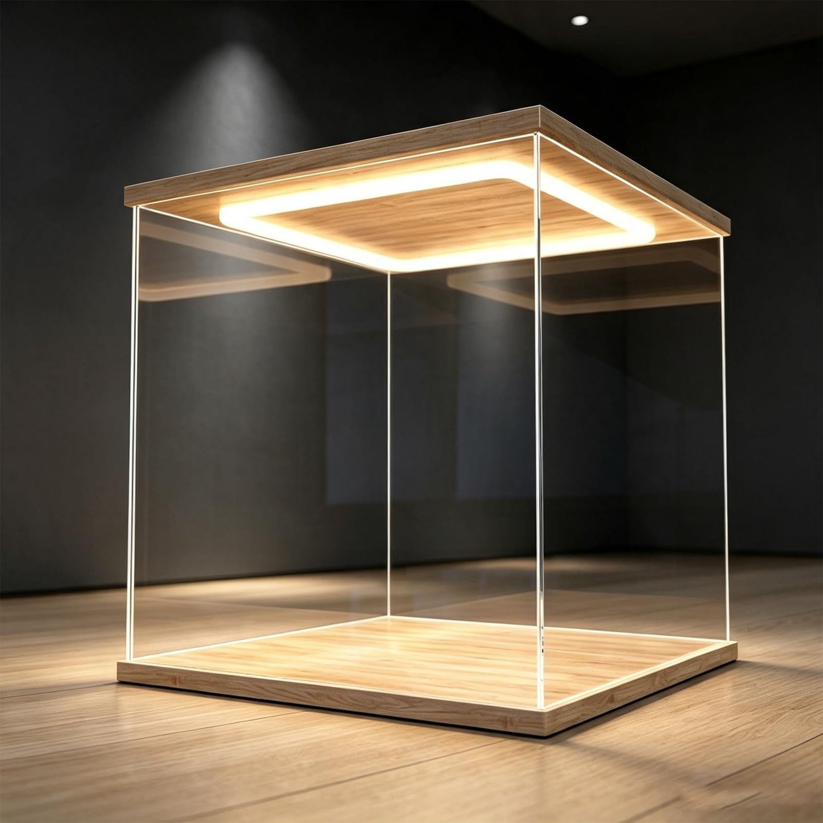 Teca Plexiglass Extra Lungo, LED a Luce Calda, Teca in Acrilico, Involucro | Vetrina con Base e Coperchio in Legno, Ampia Capacità di Stoccaggio, Organizer Personalizzabile(60x20xH20cm/24x8x8in)