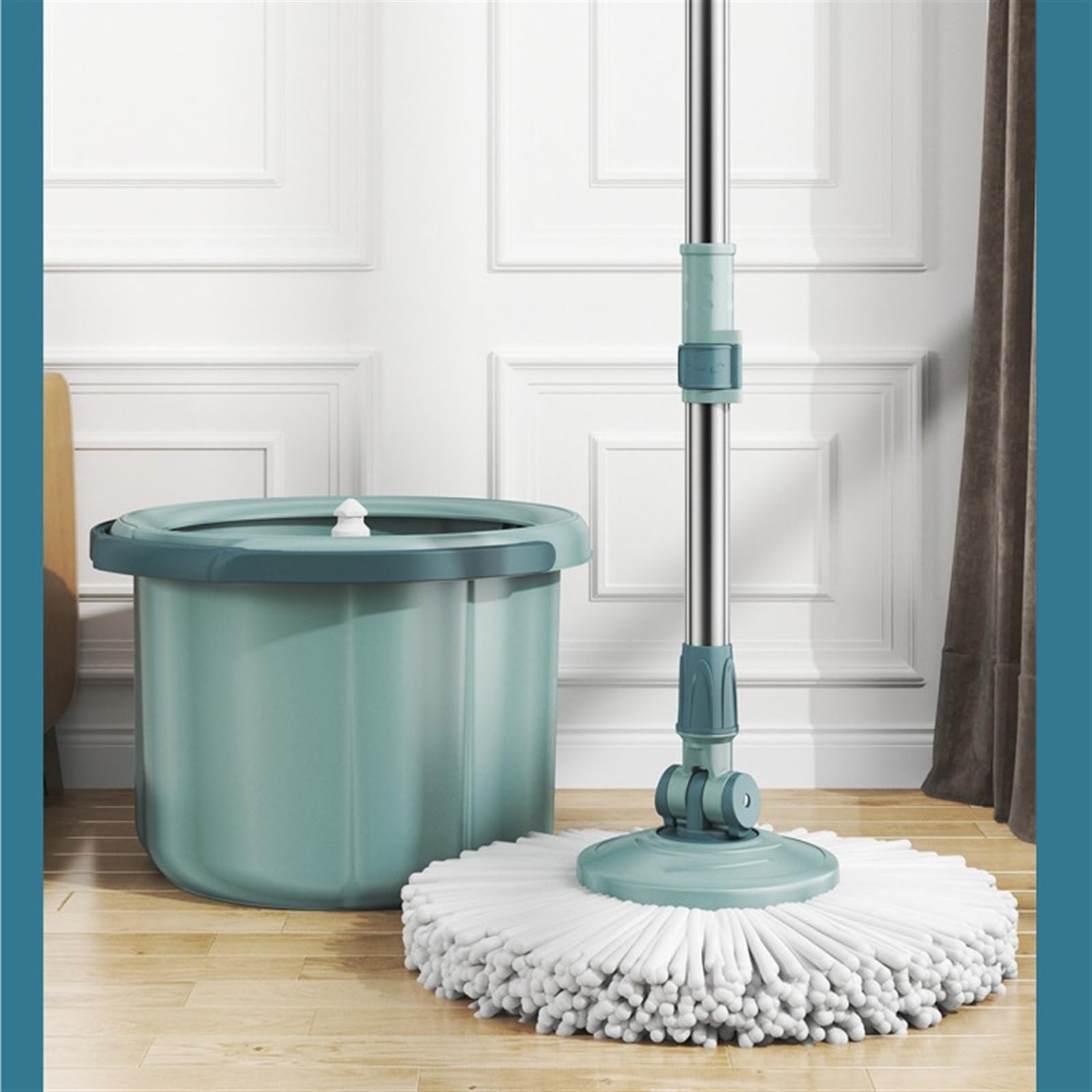 Juego de fregona giratoria de 360 grados con cubo de paño de microfibra y función de absorción de agua, fácil limpieza para suelos domésticos