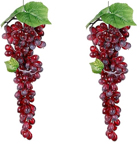 Paquete de 2 piezas de uva artificial de uva roja realista para el hogar, estética, diseño creativo, guirnalda de jardín, cesta de frutas,