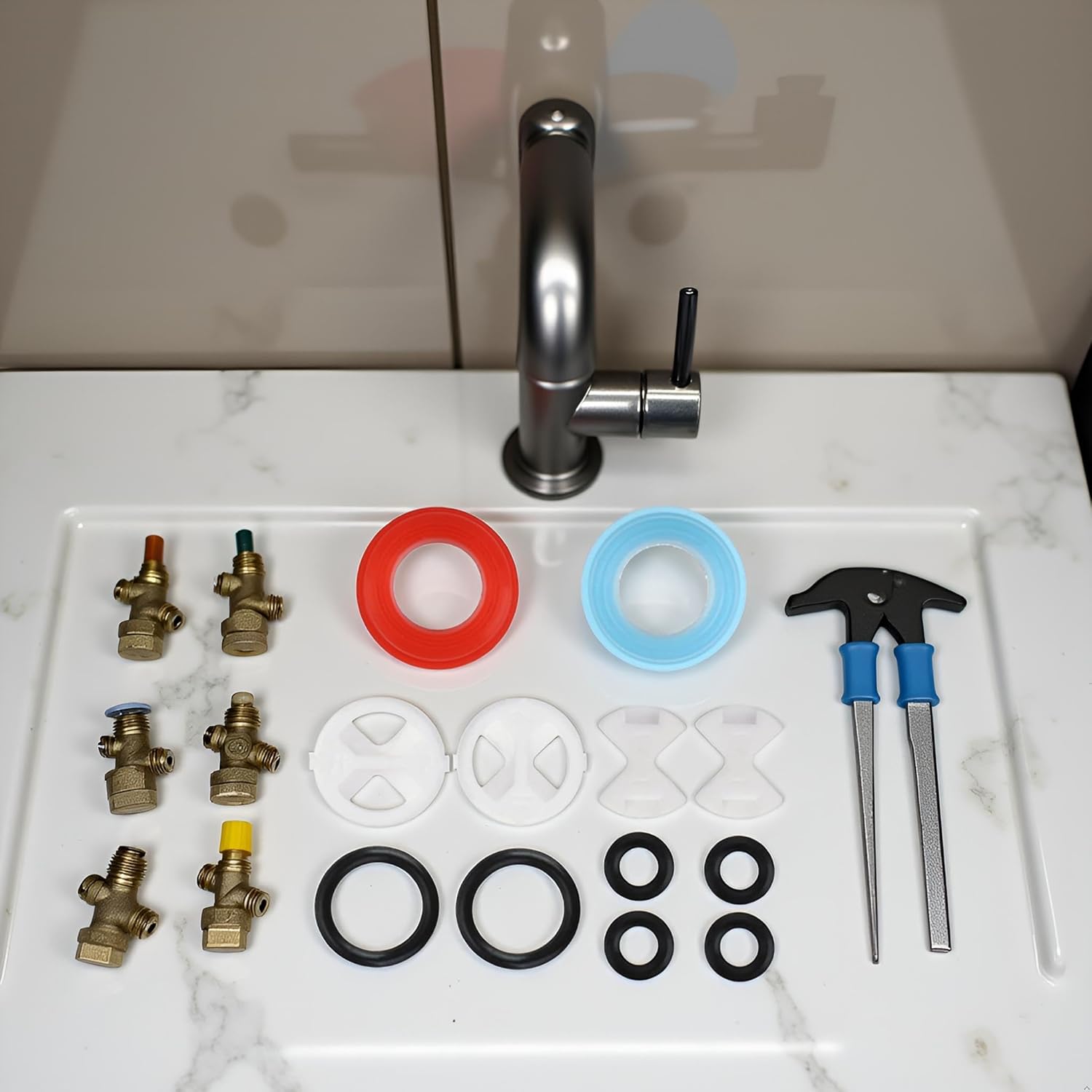 8Pcs Faucet Repair Kit - Ceramic Disc Cartridges and Silicone Washers for Leak Replacement | Pleochroic Valve Tap Accessories with Inserts,Faucet Parts, Washer Assortment - Image 3