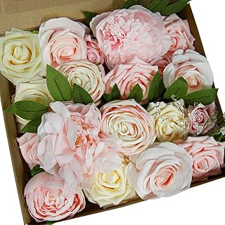 SeelinnS Artificial Flowers Box Set Wedding Flowers Combo Pink Silk Mix Peony Rose for DIY Wedding Bouquets Centerpieces A...