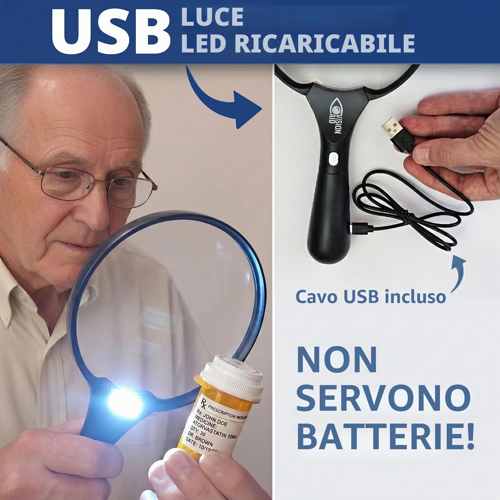 Lente d'ingrandimento grande da 14 cm con luce LED (ricaricabile tramite USB), custodia rigida, supporto, grande lente d'ingrandimento illuminata per gioielli, monete, lettura, anziani