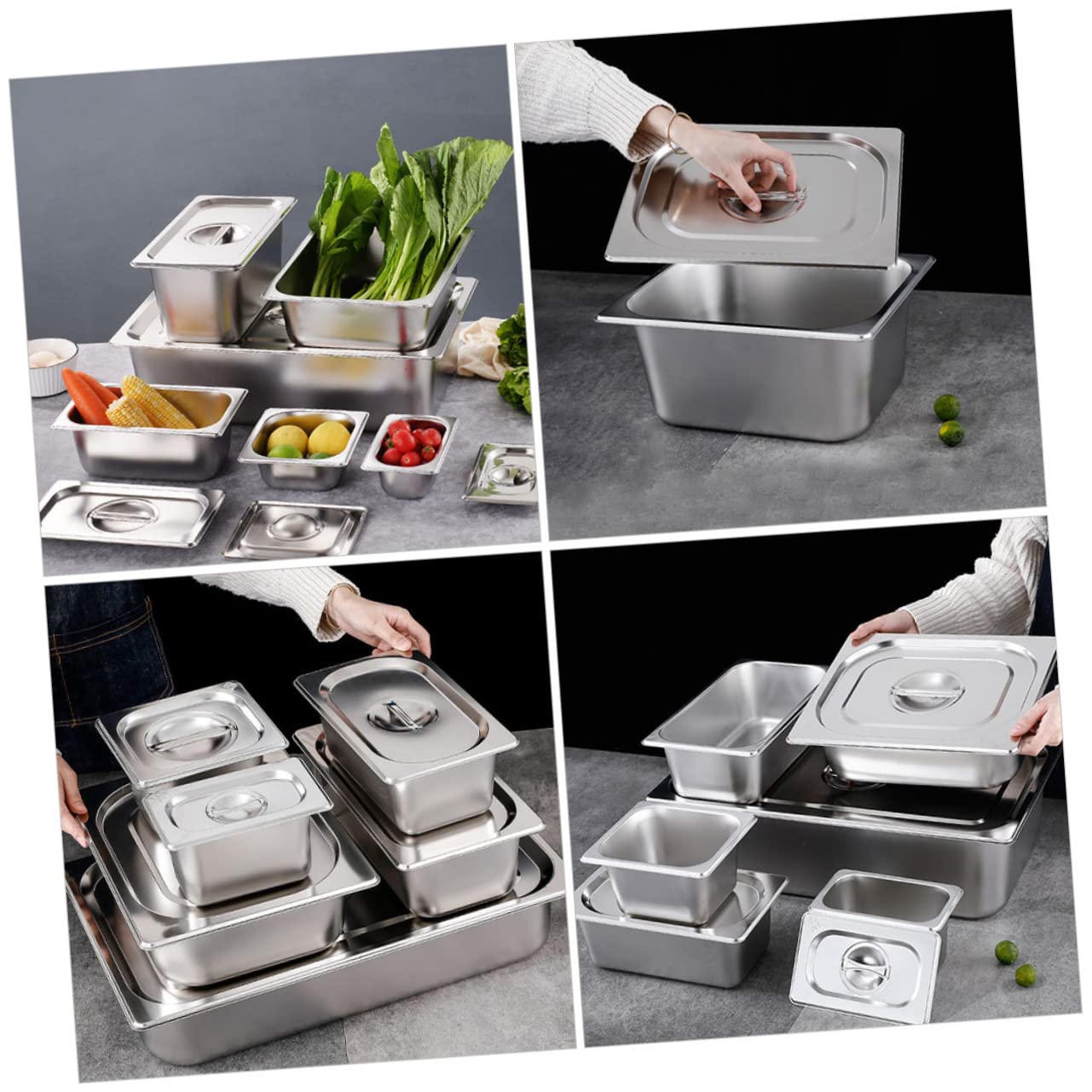 DECHOUS Porta Cibo Da Buffet in Acciaio Inox 4 Scomparti 26,5x16,2x15 Cm Con Coperchio Vassoio Da Portata Per Catering Feste Ristoranti Cucina Professionale