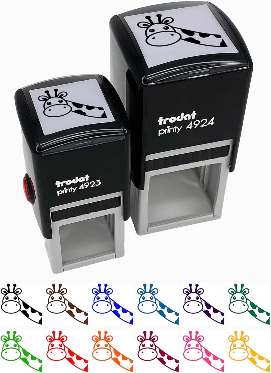 Peeking Giraffe Self-Inking Rubber Stamp Ink Stamper - 1-1/2 Inch Large - Red Ink