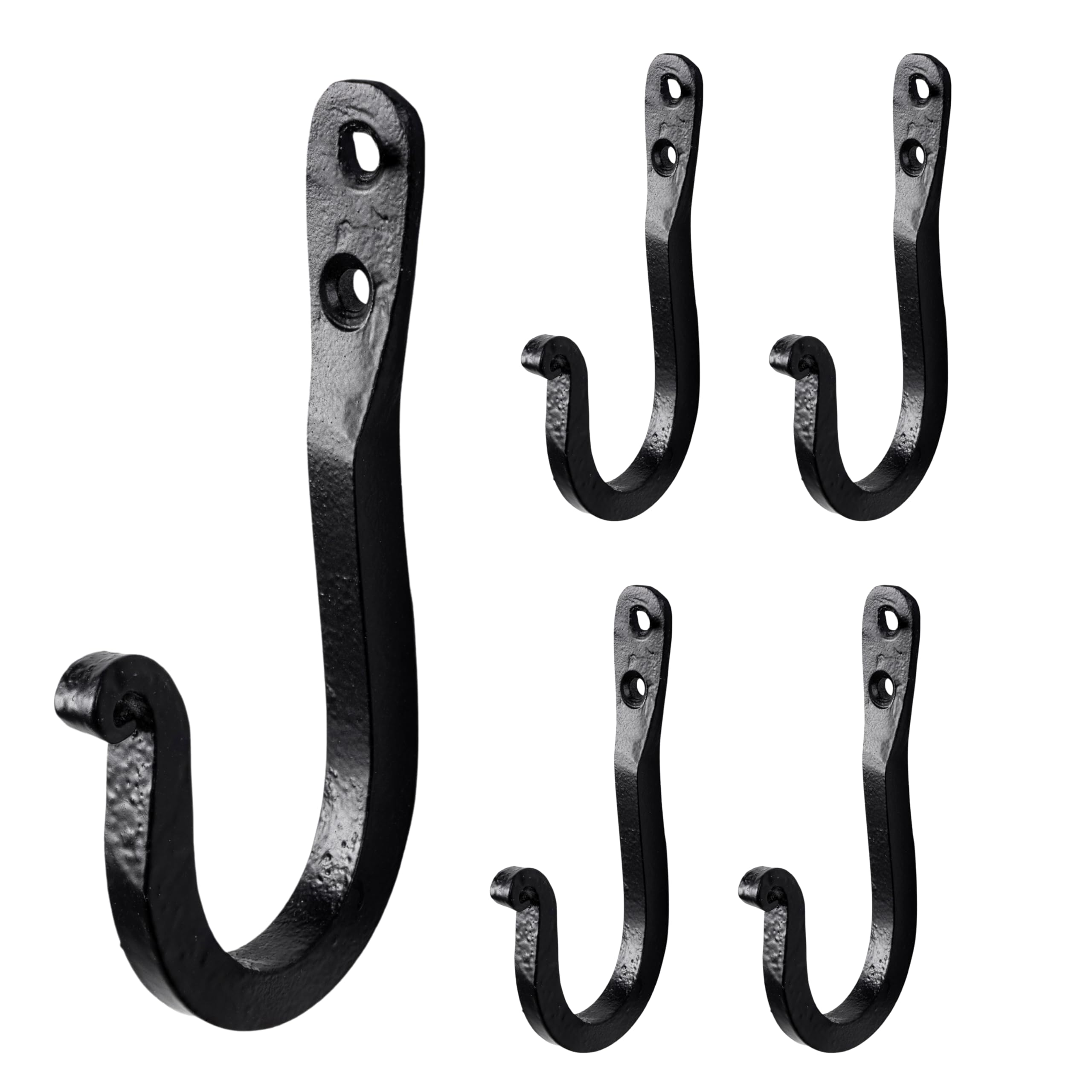 Hell Blues Hand Forged Wrought Iron Single Coat Hook Set of 5, Rustic mudroom, Industrial Kitchen ~ Weatherproof Antique Style Blacksmith Hooks
