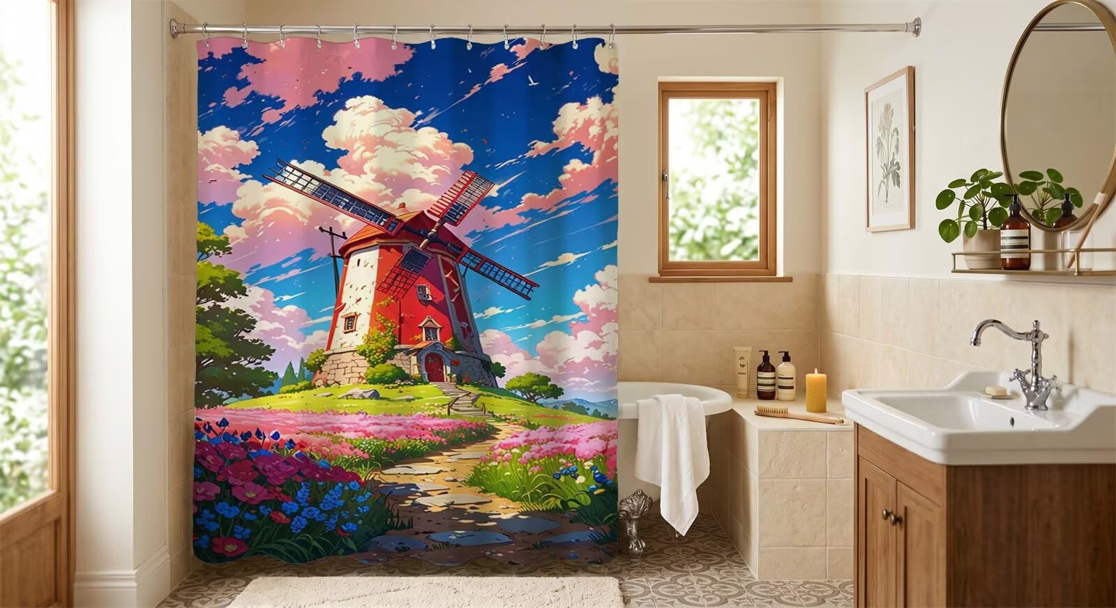Rideau de douche imperméable lavable avec 8 crochets inclus 120 cm