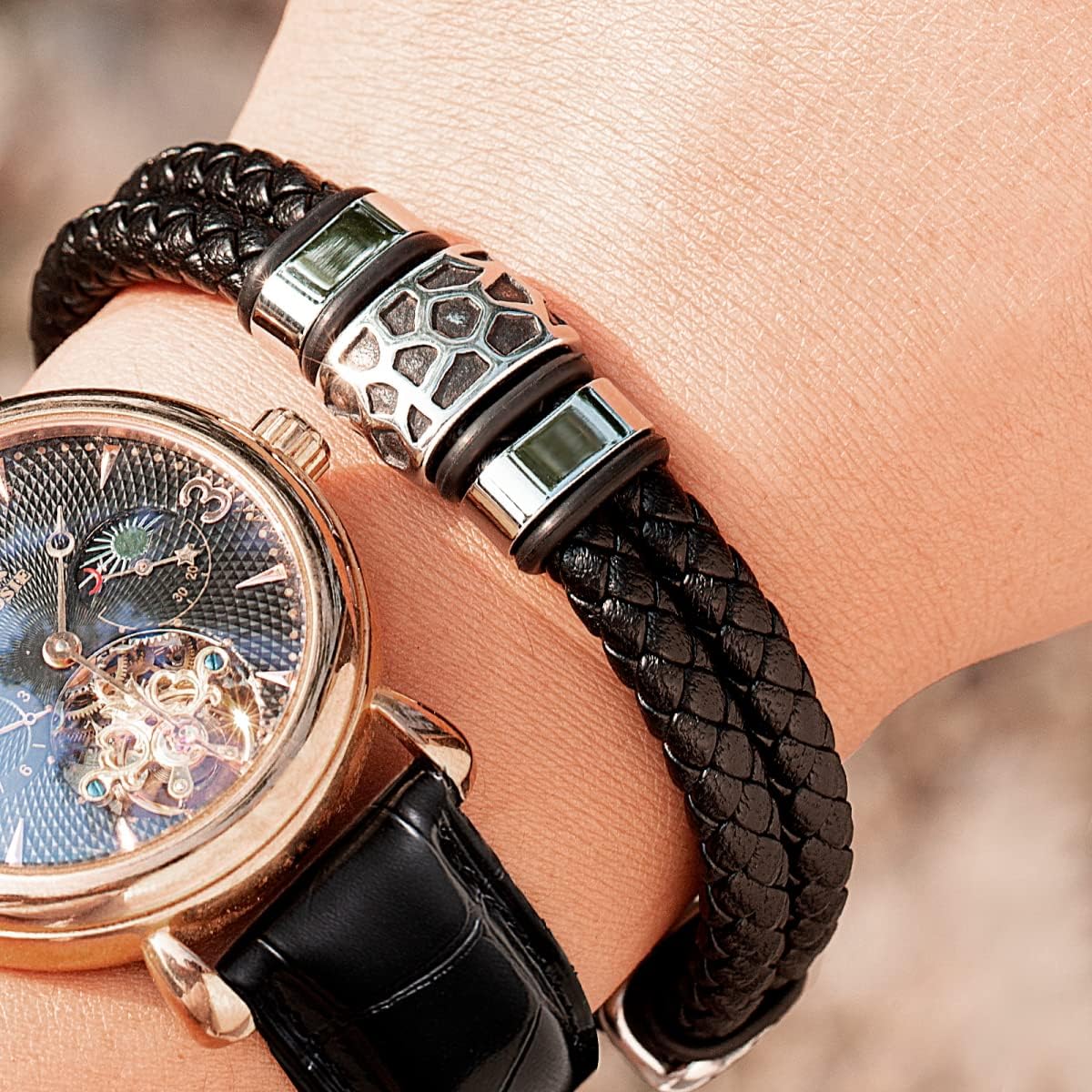 Mens Leather Bracelet Premium Leather Braided Bracelet Stainless Steel Jewelry Gift Accessories Men's Bracelet - Image 3