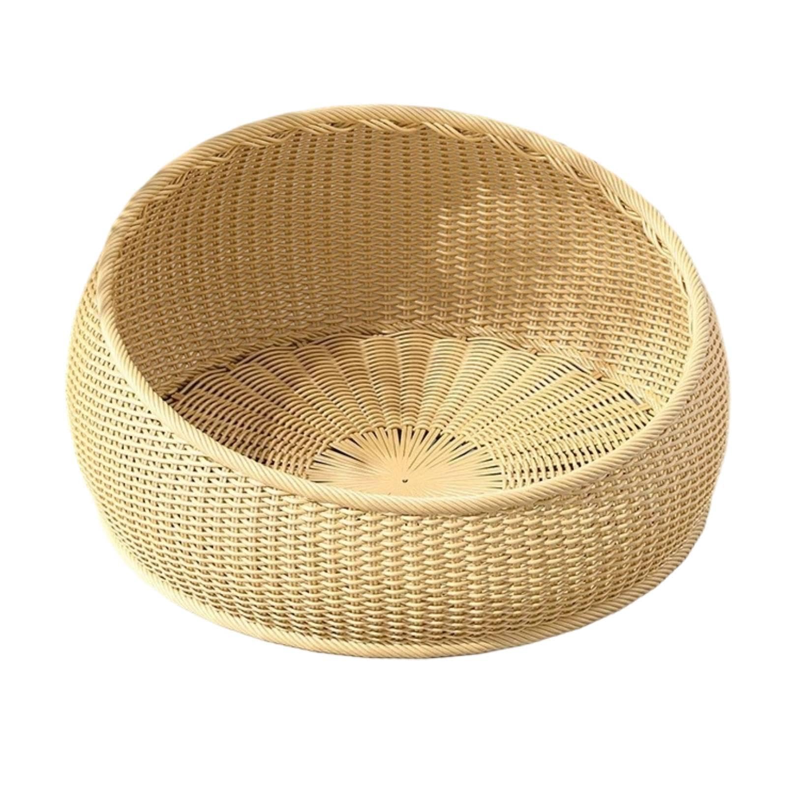 Wicker Katzenbett Kunstharz Rattan Korb Geflecht Nest für Katzen Schlafplatz Hunde Welpen Waschbar Katzenzubehör Luftdurchlässig für Senioren Katzen H, Beige