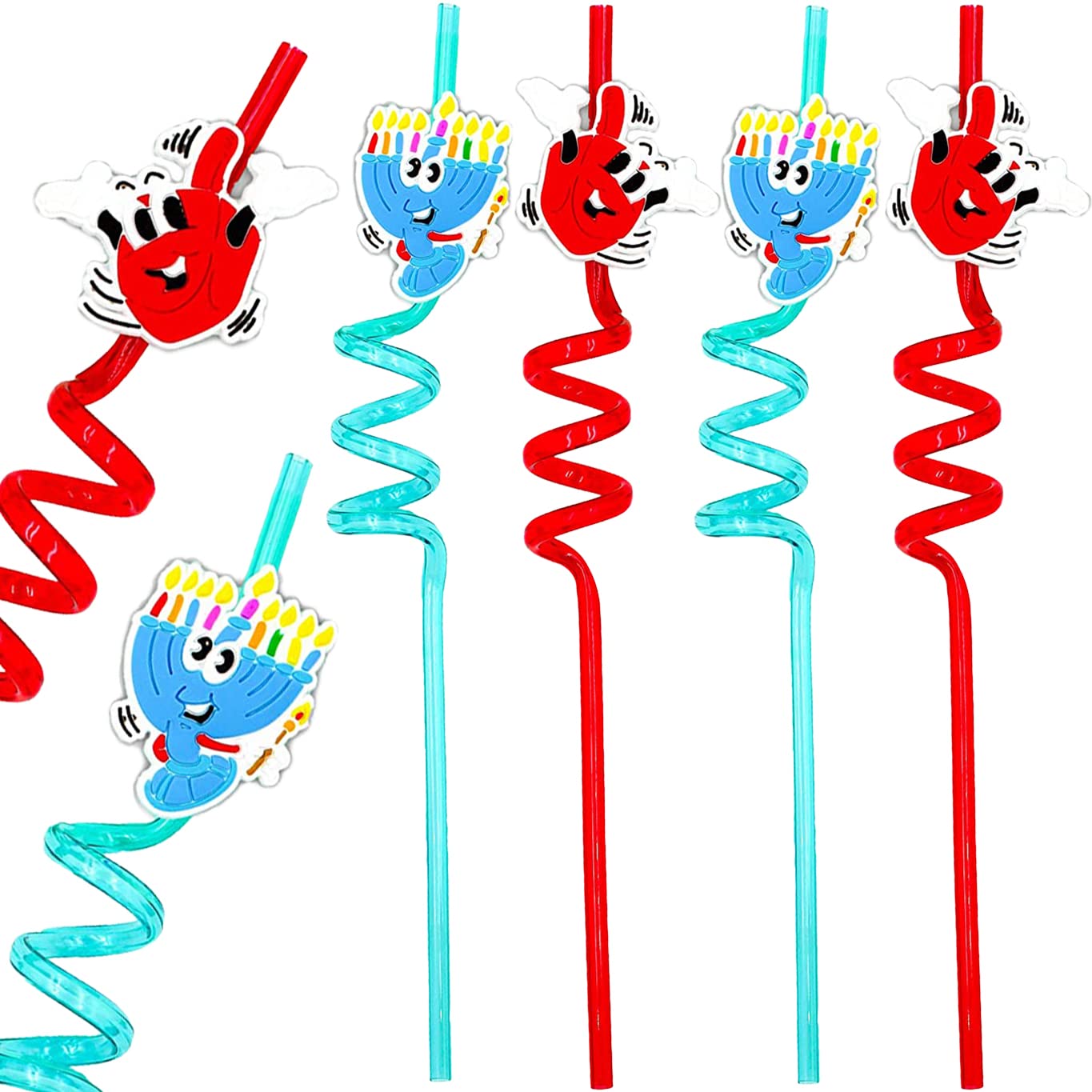 The Dreidel Company and Menorah Hanukkah Straws - Reusable 4-Pack Multi