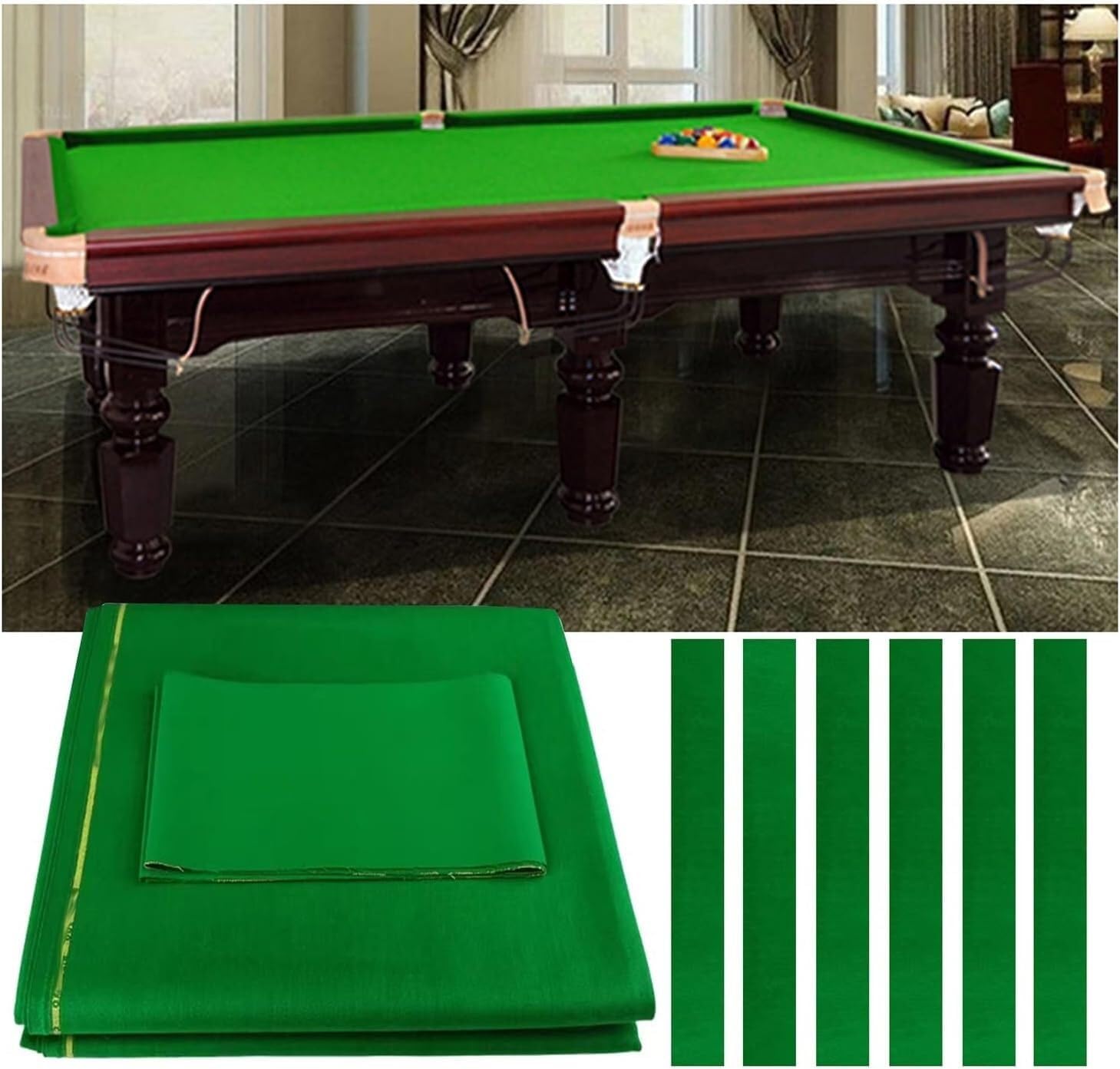 Pool Table Cloth Replacement Set, Pre-Cut Nylon and Polyester Blend(Blue)