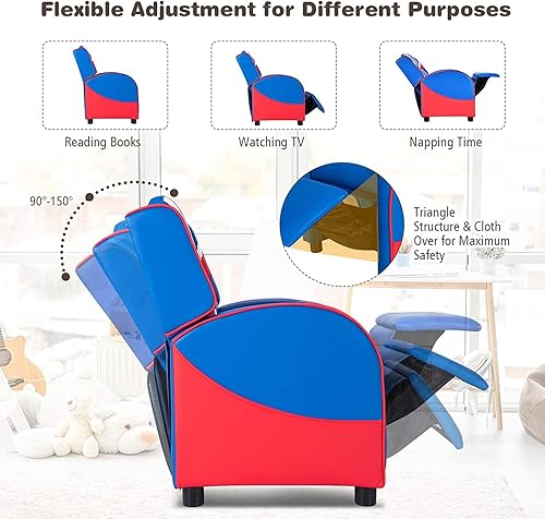 Miniatura 7 de GLACER Sillón reclinable para niños, con reposacabezas, reposapiés, soporte lumbar, bolsillos laterales, sofá reclinable ajustable para niños, silla