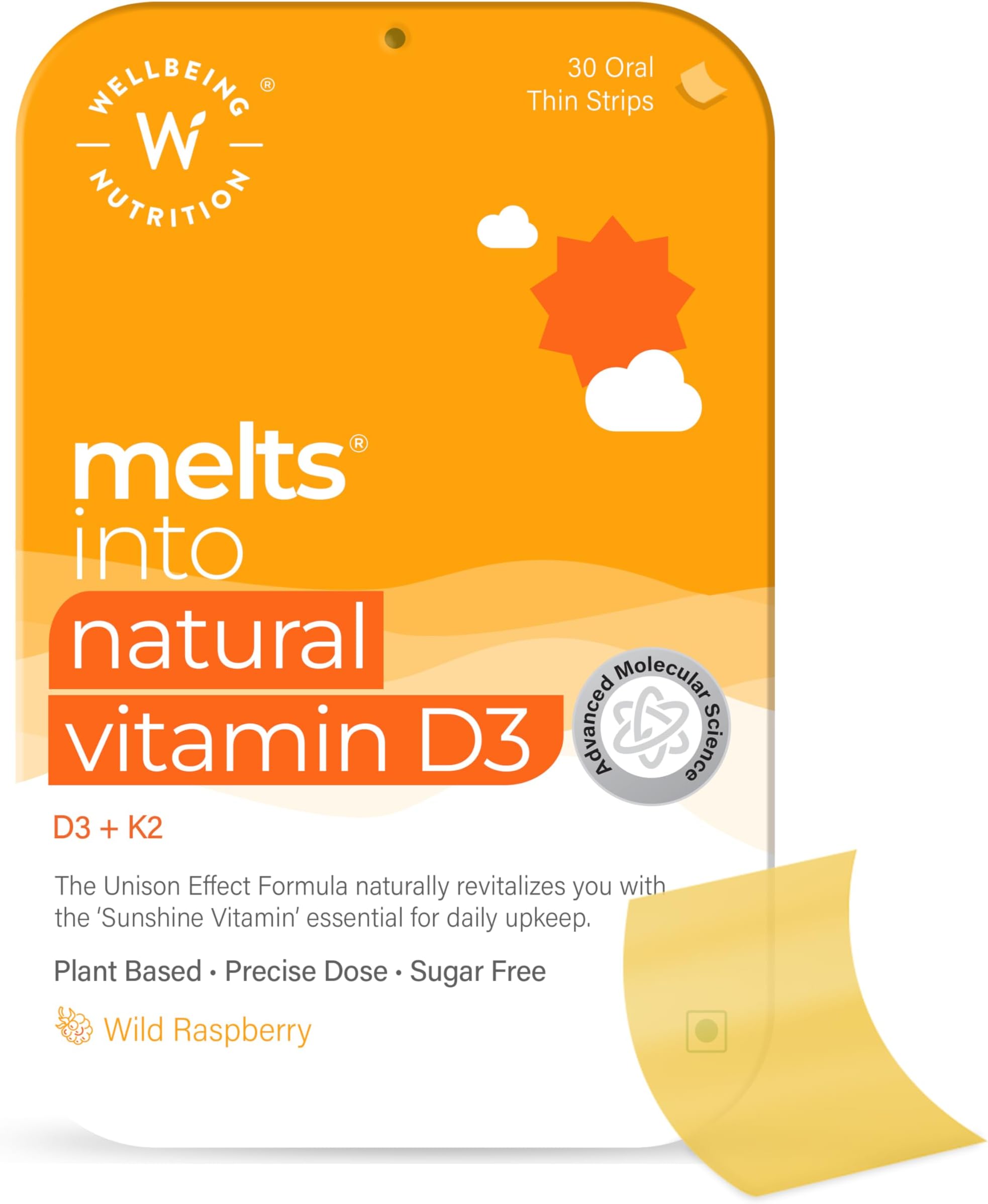 Melts Natural Vitamin D3 + K2 Supplement for Immunity, Heart, Muscle, Bone, Cellular Protection | Vitashine, Resveterol & MenaquinGold | 30 Oral Strips