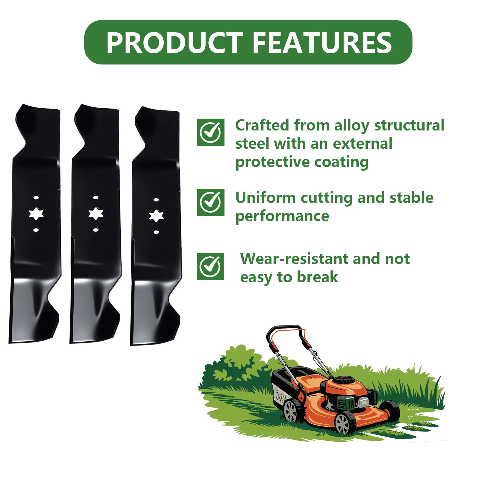 942-0677B 742-0677 Cuchillas para cortacésped Cuchillas para Mulching 54 Pulgadas (137,16 cm) Repuesto para Plataforma 3Piezas