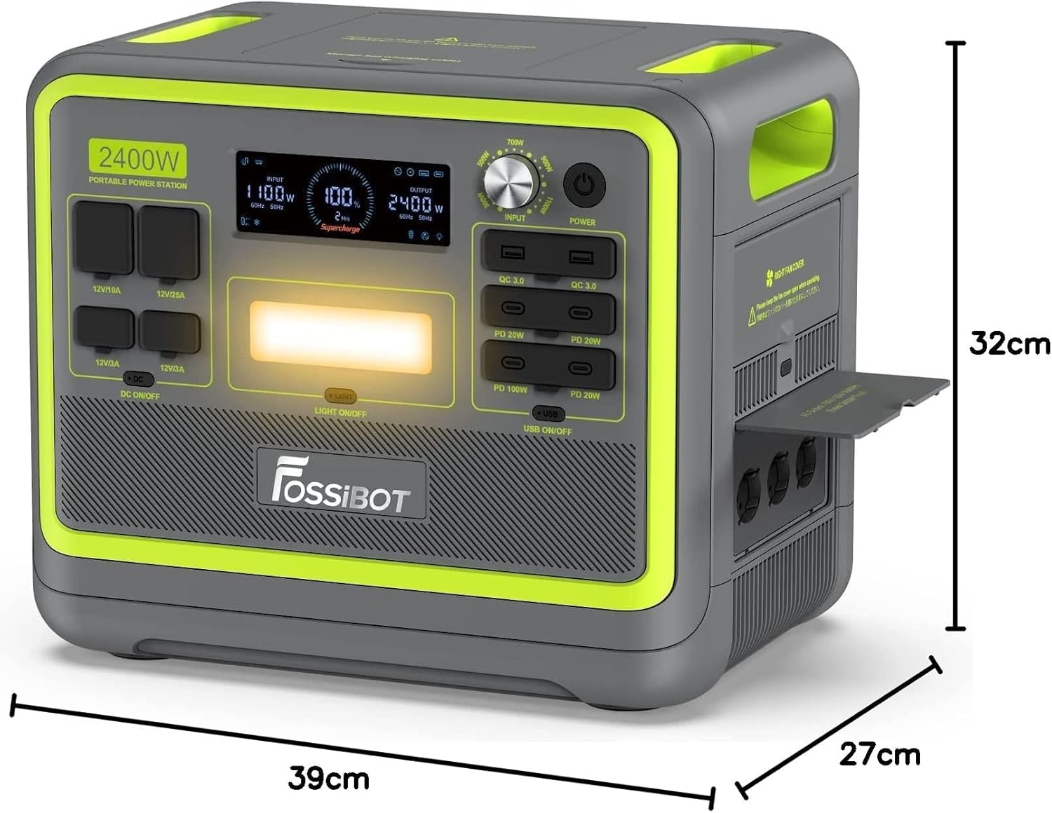 FOSSiBOT F2400 Estacion de Energia Portatil, Batería LiFePO4 de 2048Wh, Carga del 80% en 1,5 Horas, Salida de 2400W CA (4800W Pico), Generador Solar Portatil para Camping, Viajes