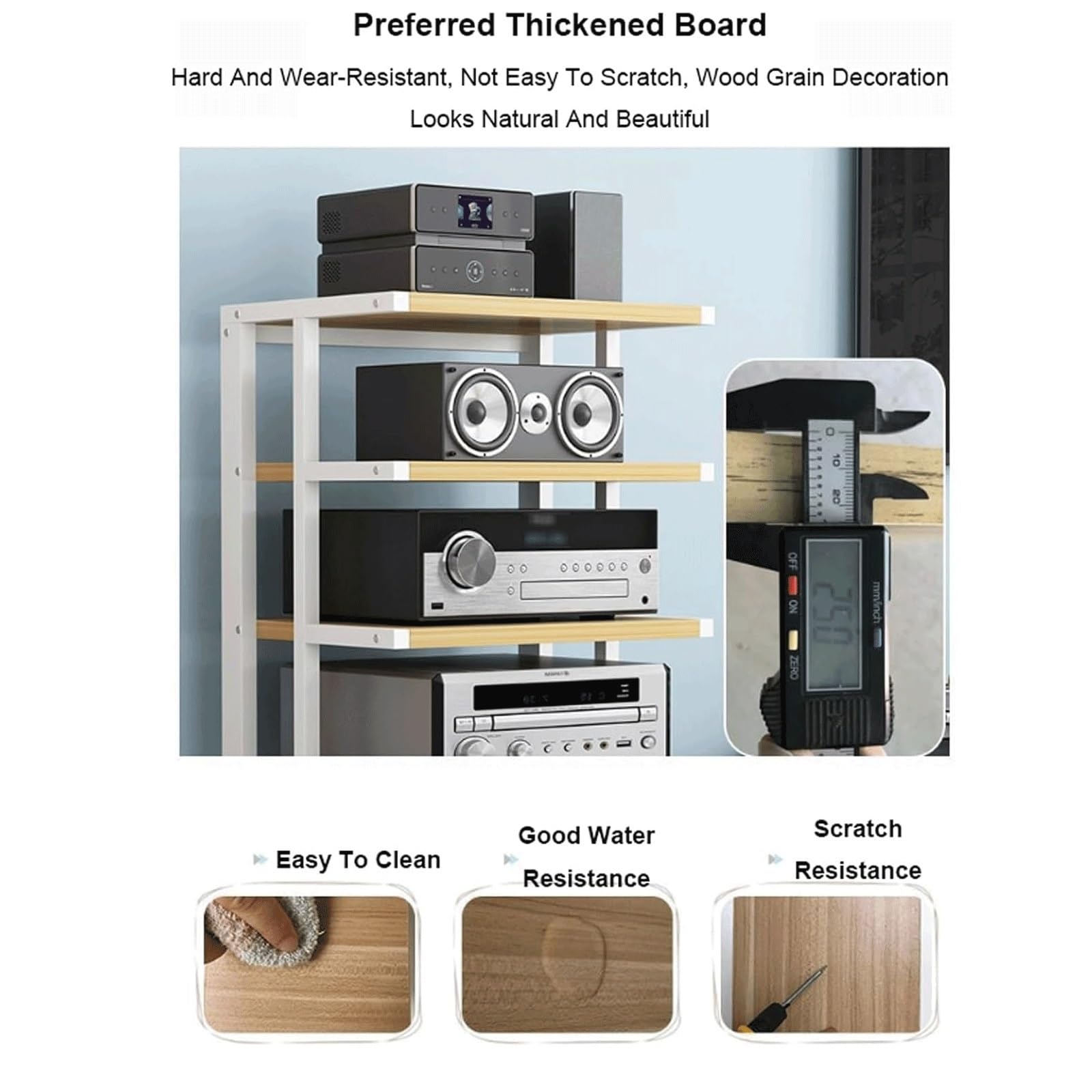 Audio-Rack, bewegliches Stereo-Rack, Audio-Geräte-Rack, Audio-Stereo-Regal, offenes HiFi-Rack aus Holz, Audio-Video-Regal mit Rädern(Red,5 Tier)