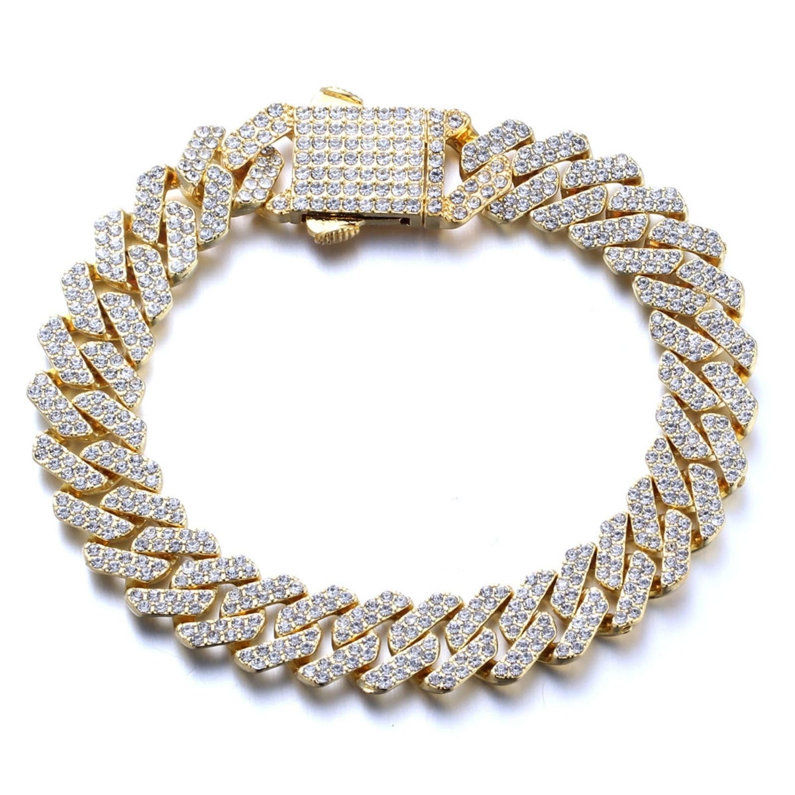 HALUKAKAH Chapado en Oro Auténtico de 18k/Platinado Diamante Cubano Pulsera de Eslabones Collar Joyas,Más de 1500 Diamantes de Laboratorio,Ancho 12mm Largo 20cm,45cm con Caja de Regalo