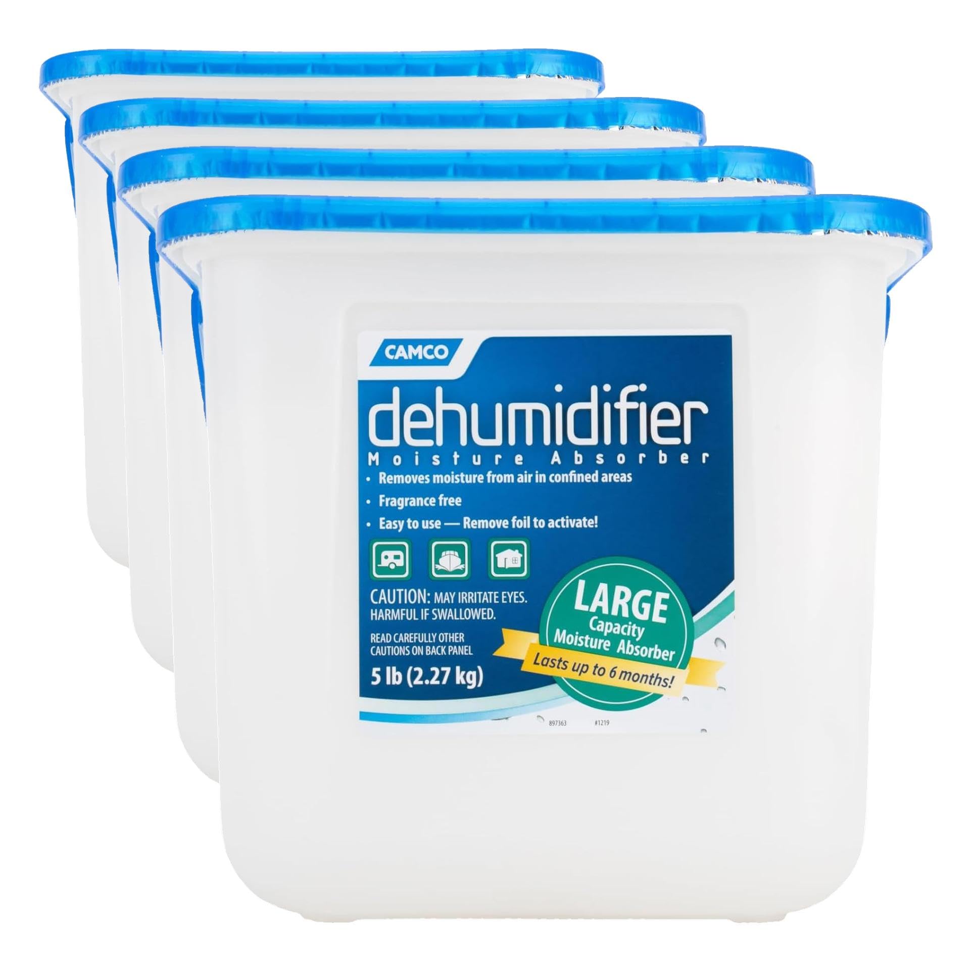 Camco Moisture Absorber Bucket - Features Fast-Acting Moisture-Absorbing Agent - No-Fragrance Beads – Use with RV Storage, Camper Organization &amp; More (44282) (Pack of 4)