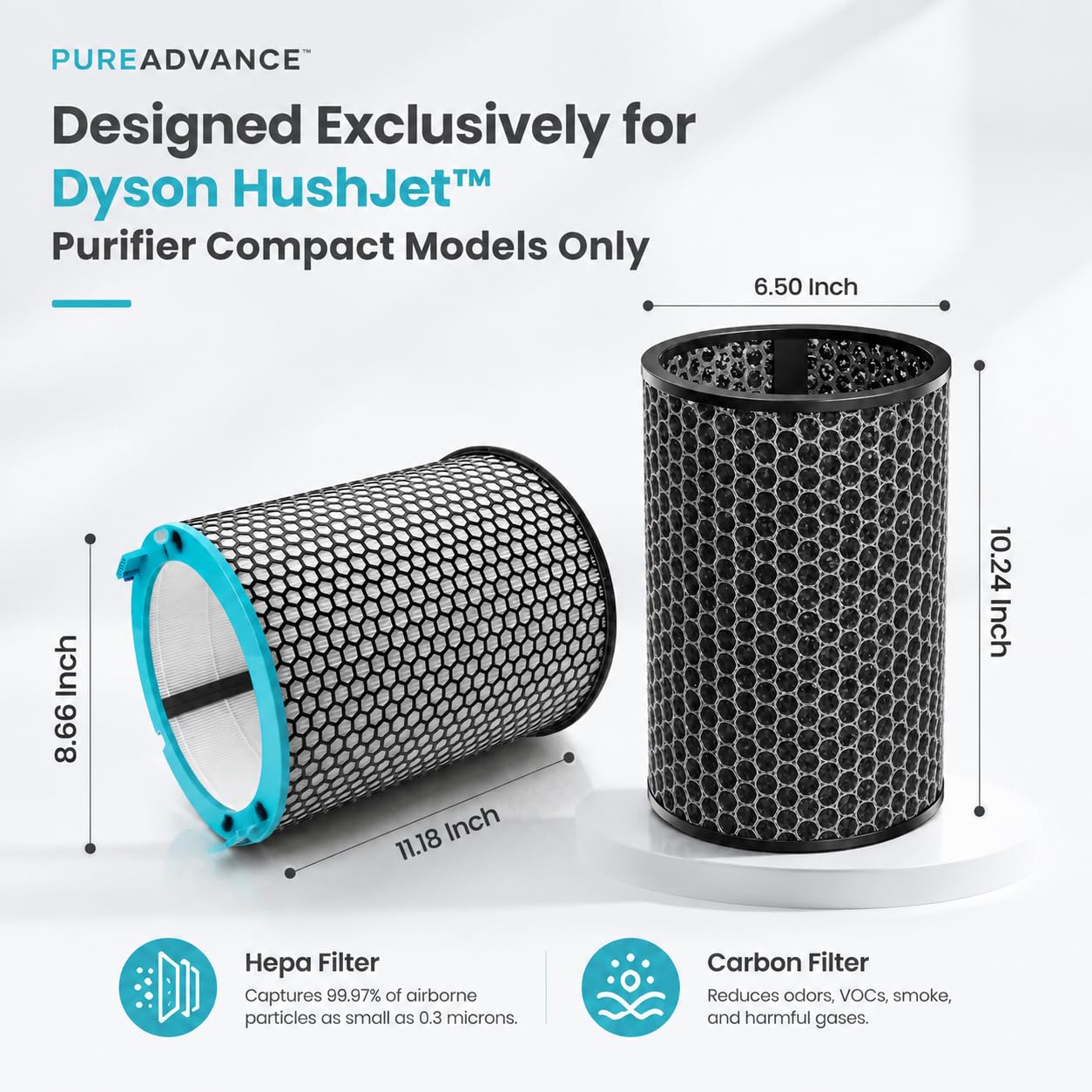 HJ10 Ersatzfilter kompatibel mit Dyson HushJet SP01 Luftreiniger, kompakter, leiser Luftreiniger, 360° True HEPA elektrostatischer & Aktivkohle, Dual-Layer-Filter für Tierschuppen und große Räume