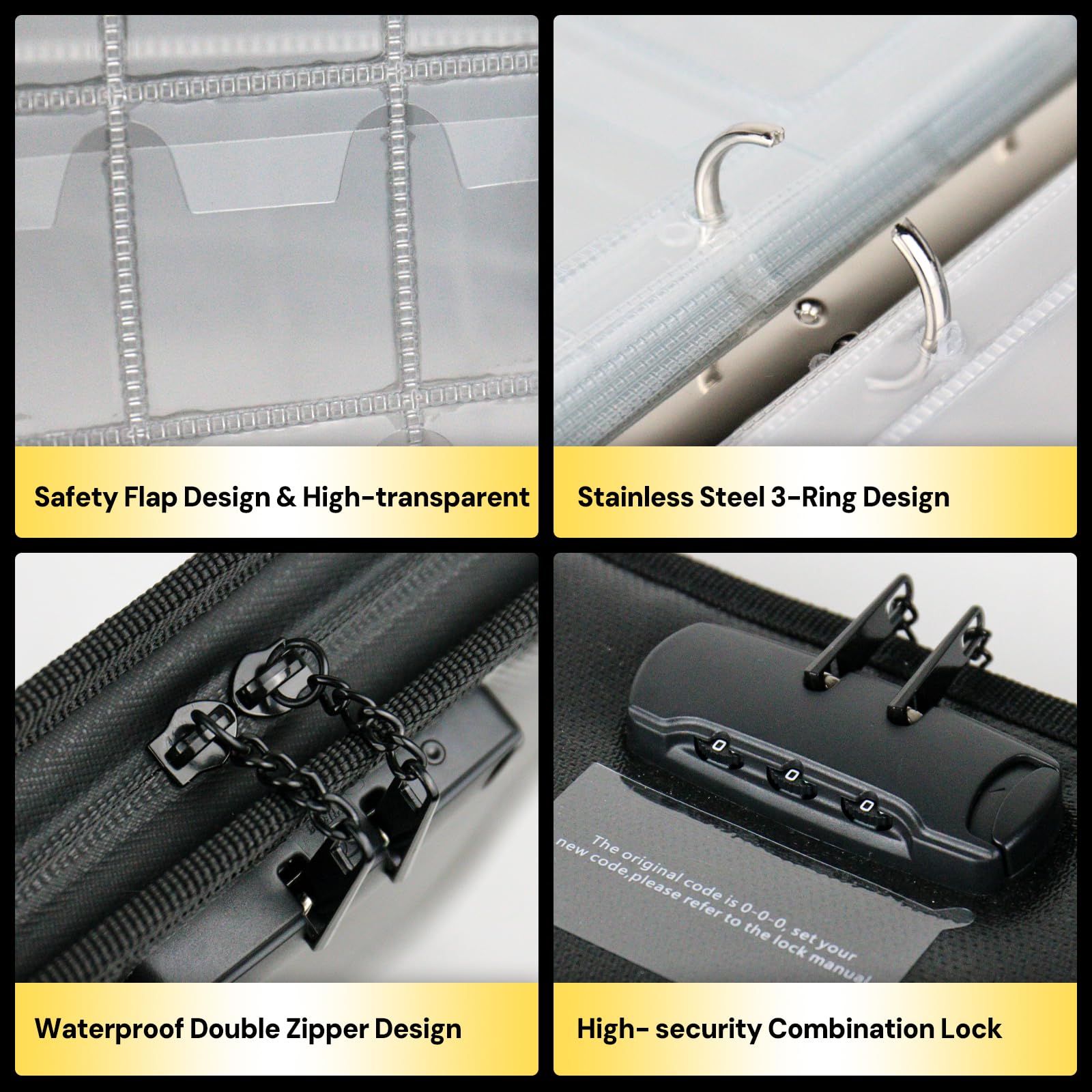 ROLOWAY Coin Collection Book 6400℉ Heat Insulated, 360 Pockets Fireproof Coin Book Holder and 36 Paper Currency Album with Aluminum Foil Layer, Money Saving Coin Collector Book with Lock (Black)