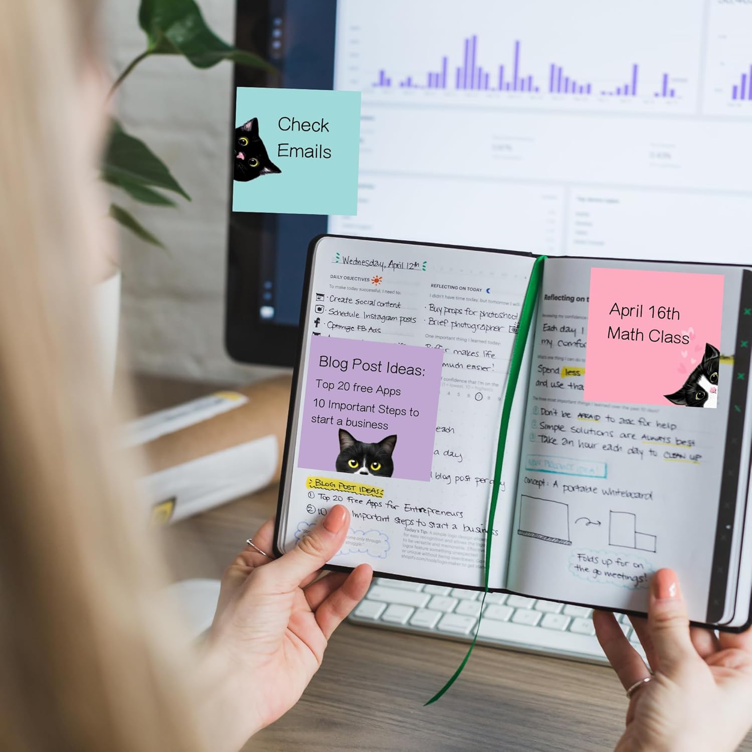 9 Pads Black Cat Sticky Notes Set, Pink Self-Stick Note Pads, Cute Memo Pads Super Adhesive Note Card for Cat Lover Gift, Teacher Office and School Supplies, 3x3in - Image 6