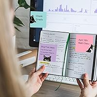 Vista 6 de Juego de 9 blocs de notas adhesivas de gato negro, bloc de notas autoadhesivas rosas, bonitos blocs de notas súper adhesivas para regalo