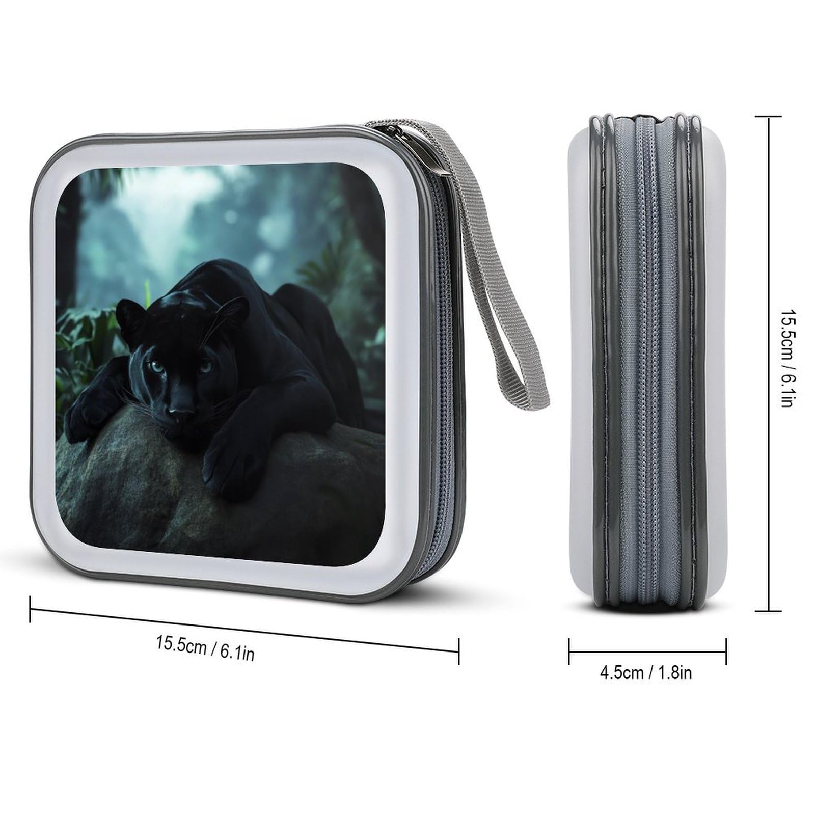 Black Leopard Wildlife Animal CD Case Plastic DVD Case Holder Wallet Disc Storage Organizer for Car Travel