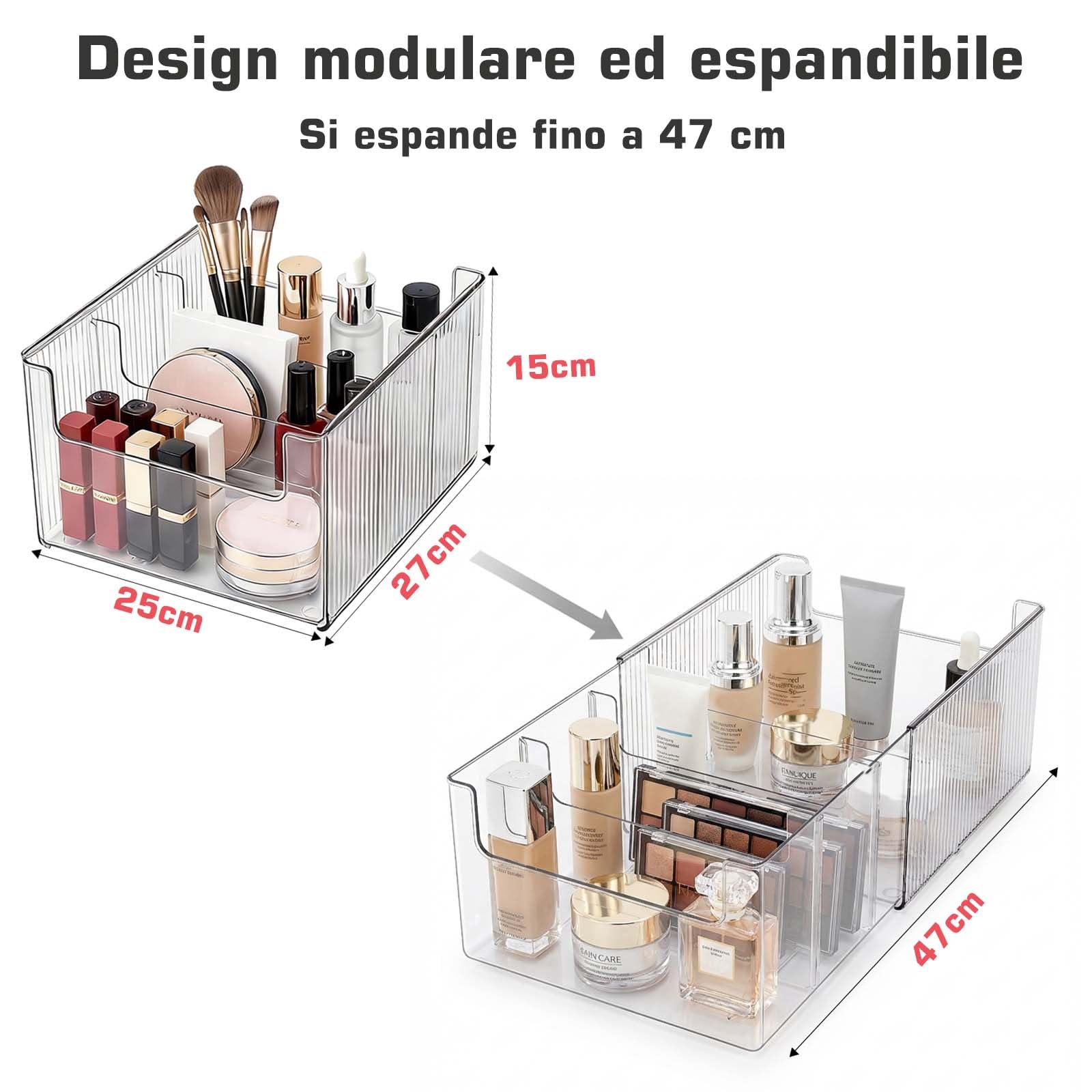 JessLab Organizer Trucco Estraibile, Contenitore Cosmetici per Comò, Piano di Lavoro e Bagno, Scatola Trasparente per Cucina e Lavanderia, 1 Pezzo