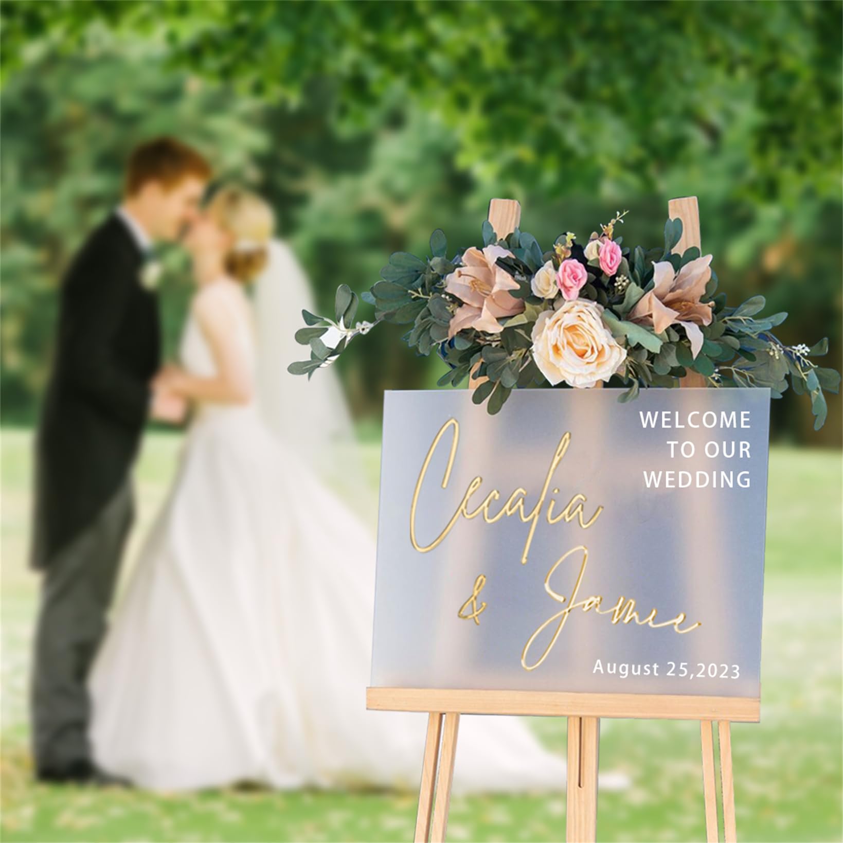 Cartello di benvenuto per matrimonio, in acrilico satinato, con nome personalizzato, cartello 3D Welcome to Our Wedding per ingresso, giardino, sala banchetti (cartello di benvenuto in acrilico per