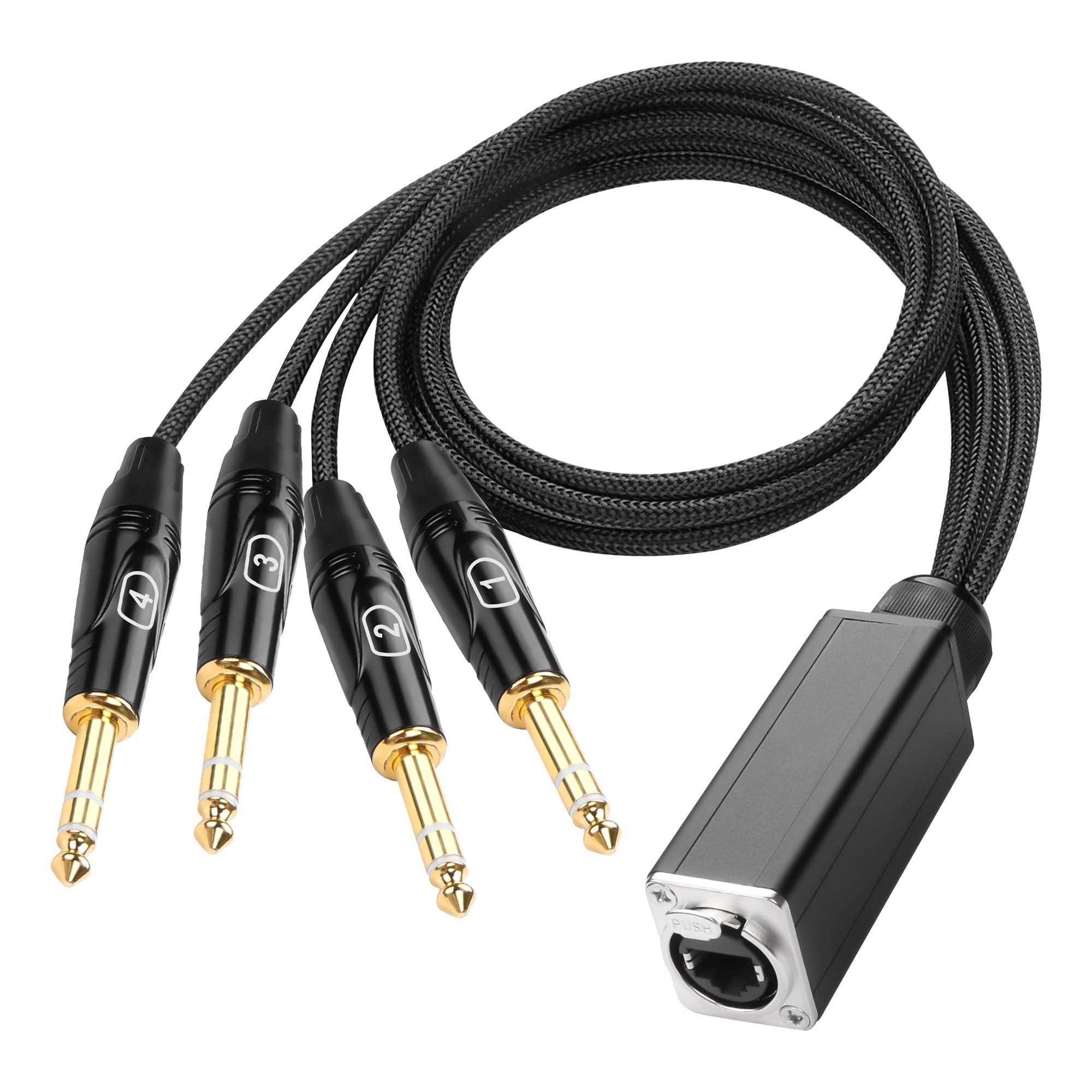 XMSJSIY 1/4" TRS Audio Snake 4-Kanal Multi Over RJ45 Ethercon Cat5/6 zu 6.35mm TRS Netzwerk Extender Kabel für Bühne Sound und Recording Studio (A)