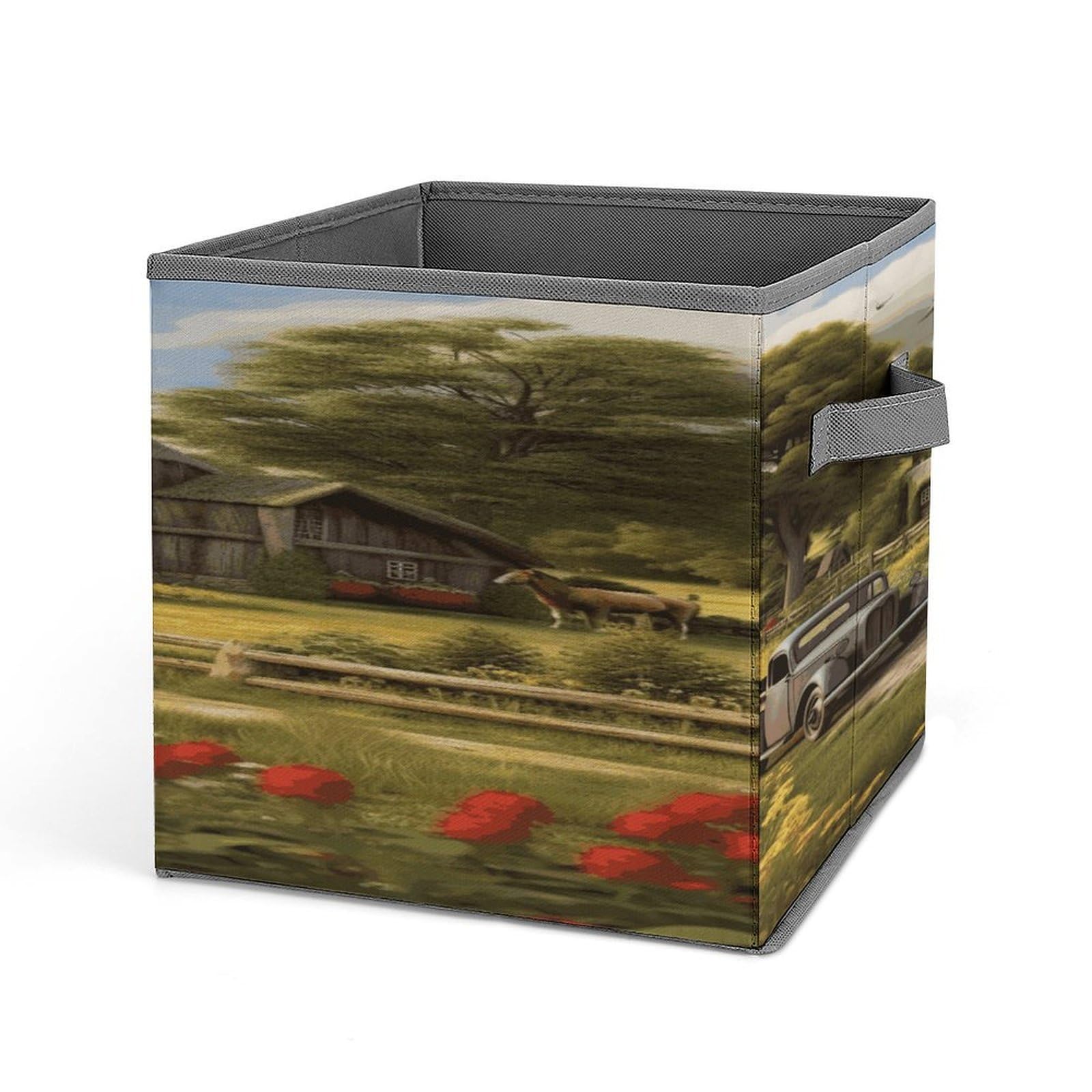 Fodpand Style Farm Thatched Cottage Storage Cubes Foldable Decorative Fabric, Storage Bins Baskets With Handles, Closet Organizers And Storage For Home, Office,Closet, Clothes