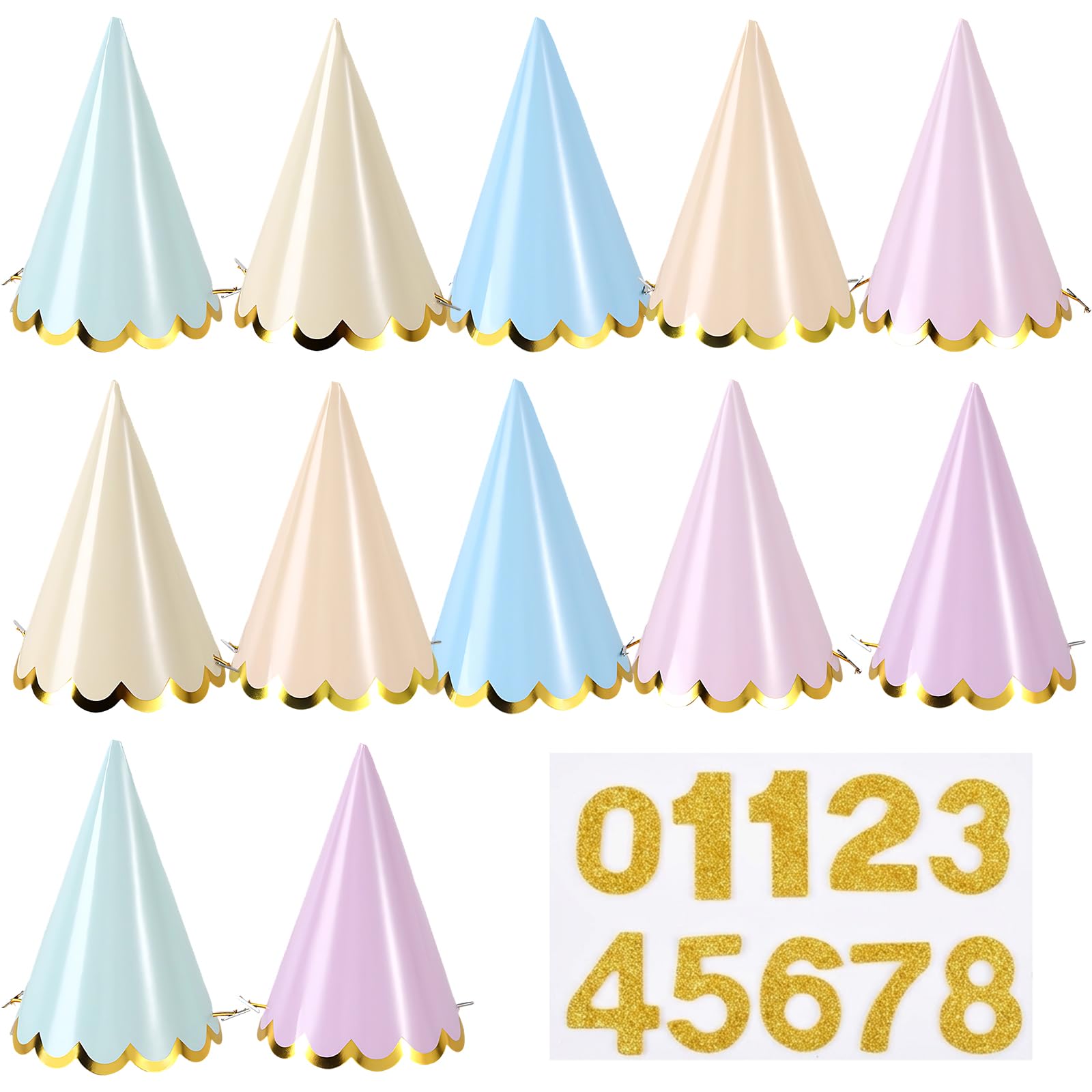 ZeBQrphio 12 Pack Party Hats, Pastel Party Hat Collection, Versatile Celebration Accessories, Pastel Coloured Party Hats for Birthdays, Weddings & Themed Events