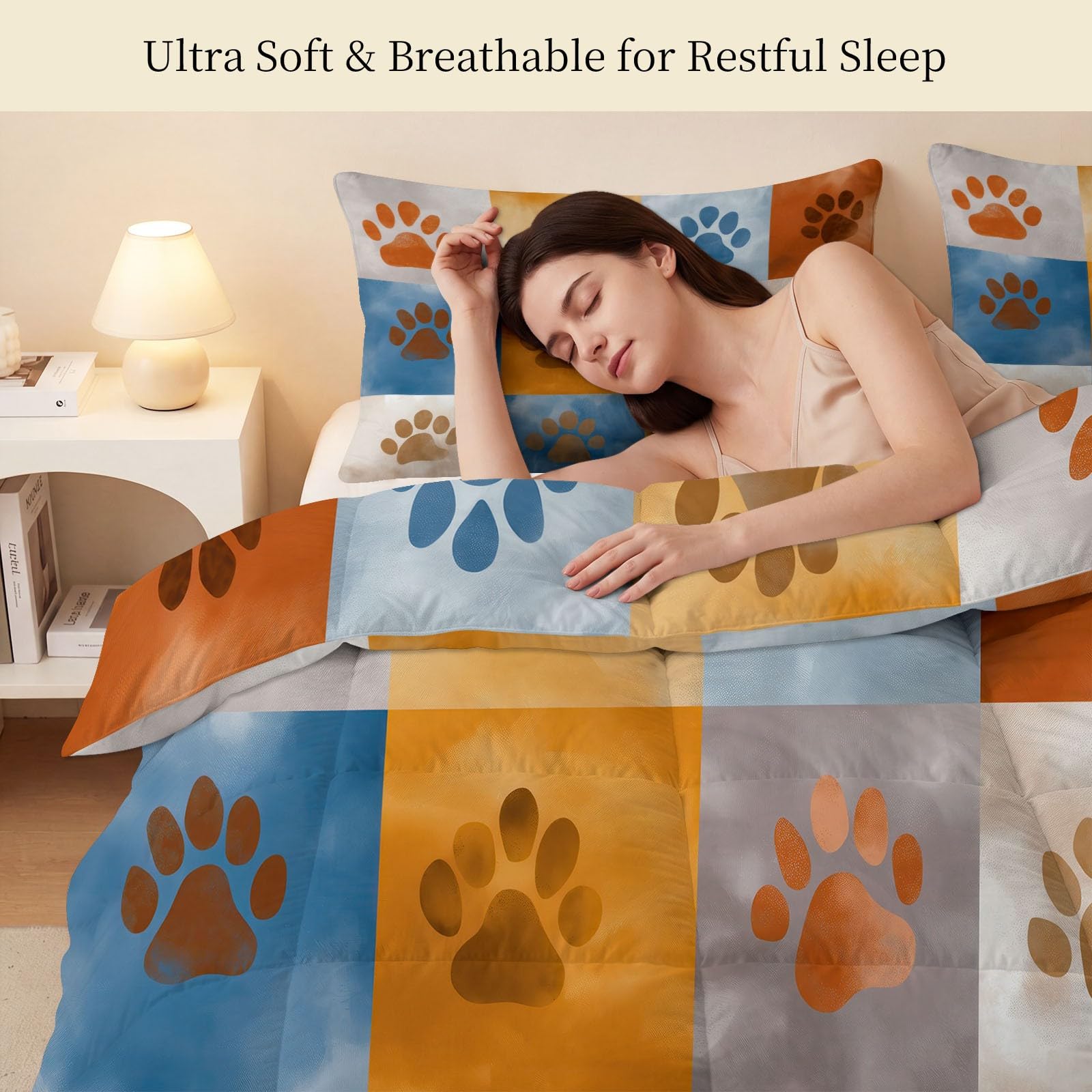 Sommerdecke ohne bezug 155x220 cm Braun Modern Cartoon Stil Antiallergisch Leichtsteppbett & Ganzjahresdecke - Waschbar mit 2 Kissenbezügen Tiere Pfotenabdrücke Weiche und Atmungsaktive Wende