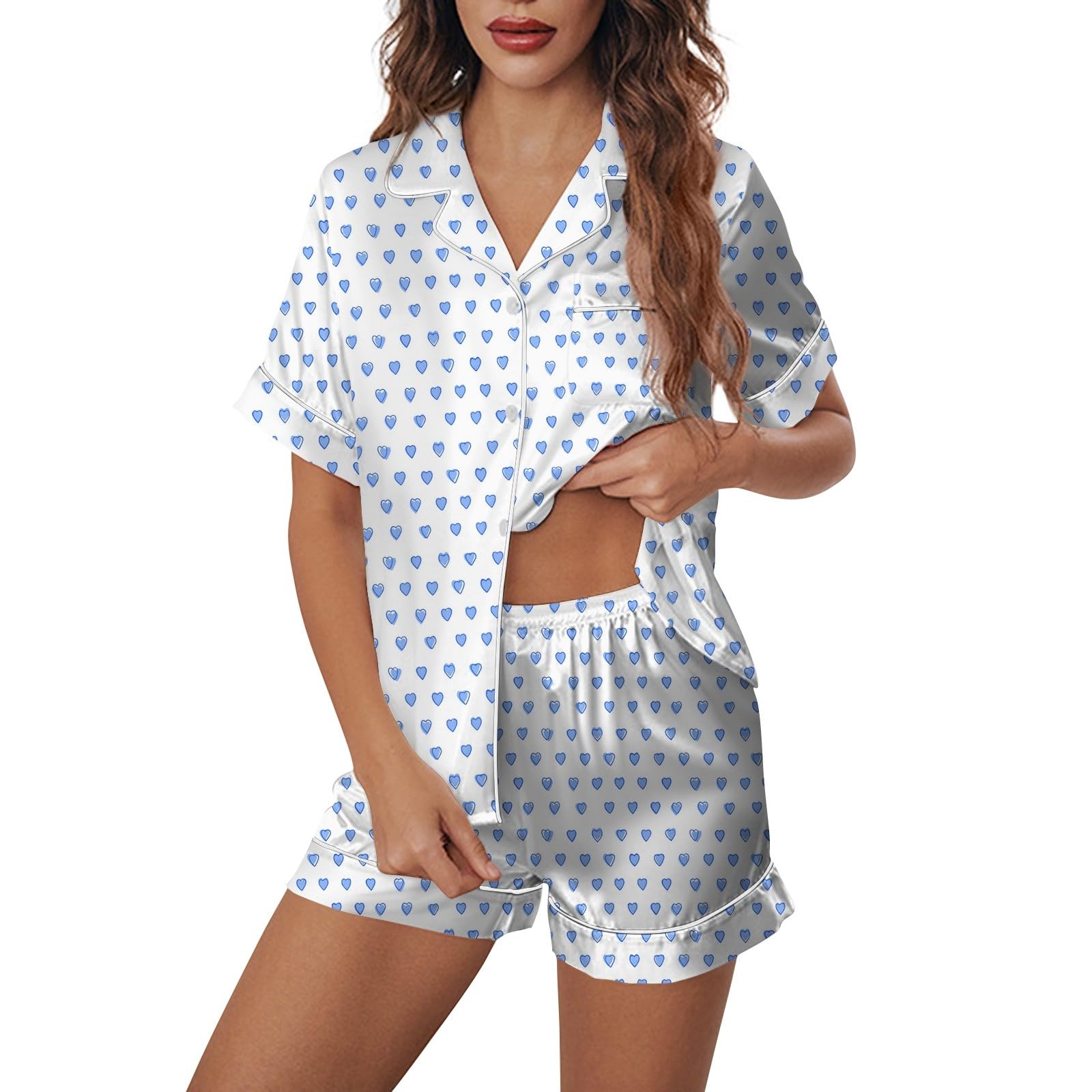 HGWOPGASDWomens Y2k Pyjamas Short Set, 2 Piece Button Down Cute Monkey Heart Floral Matching Pjs Sets Roller Dupes Rabbit Preppy Loungewear Sleepwear