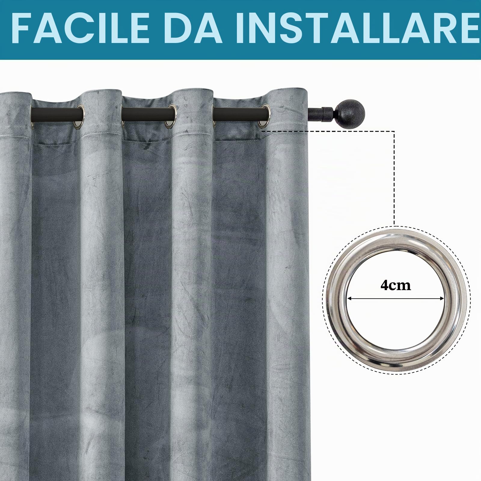 YSTELLAA Tende Velluto Oscuranti Per Interni 2 Pezzi, 140×260CM, Tende Camera Da Letto Moderna, Con Anelli, Termica Isolante Freddo E Caldo, Per Camera Da Letto, Grigio