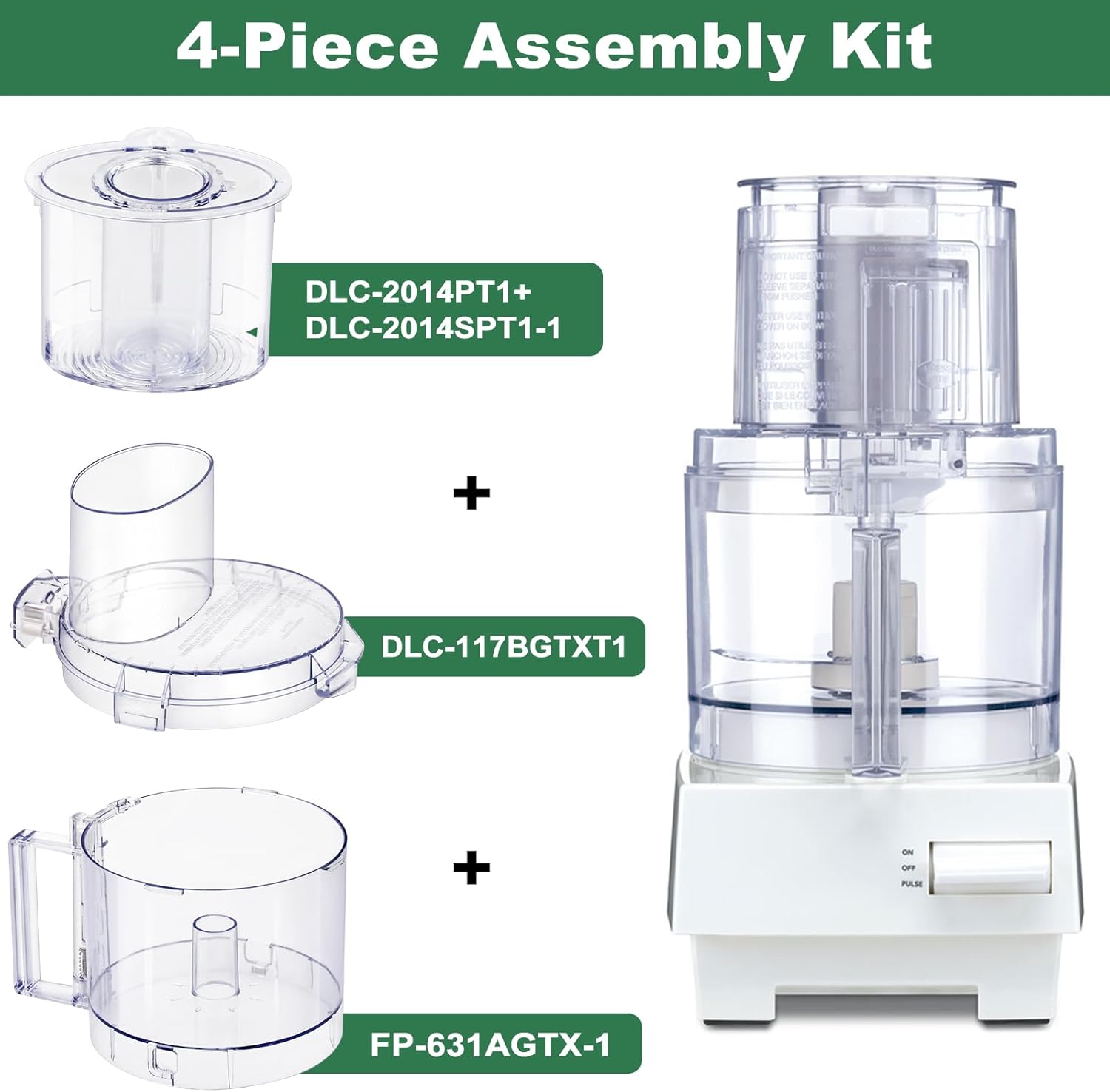7 Cup FP-631AGTXT-1 with 4 Locking Tabs Complete Accessories Fits Cuisinart Food Processor Replacement Parts,Contain Bowl, DLC-117BGTXT1 Cover, DLC-118BGTXT1 Sleeve and DLC-120BGTX-1 Pusher, DLC-10