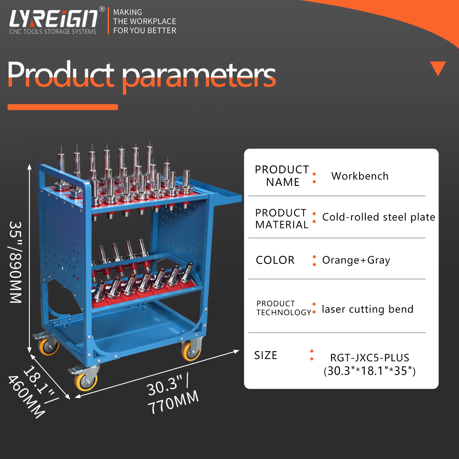 LYREIGN BT40 CNC Tool Holder Transfer Cart, CAT40 Mobile CNC Tool Storage Car with Wheels, CNC Tool Holder Keeper Suitable for Warehouses Machining Centers