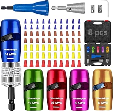 Wire Stripper for Drill - 2026 Upgraded Electric Wire Stripping and Twisting Tool for AWG 14-12-10-8-6, Wire Stripper Tool for Power Drill, Nut Twister Stripping and Connector Kit 8PCS