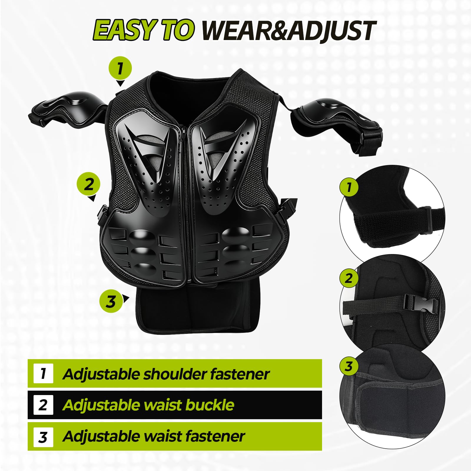 Traje de armadura corporal de motocicleta para niños, chaqueta protectora de motocicleta de 5 piezas con rodilleras, coderas, protector de pecho para ciclismo, motocross, patineta, actividades al aire